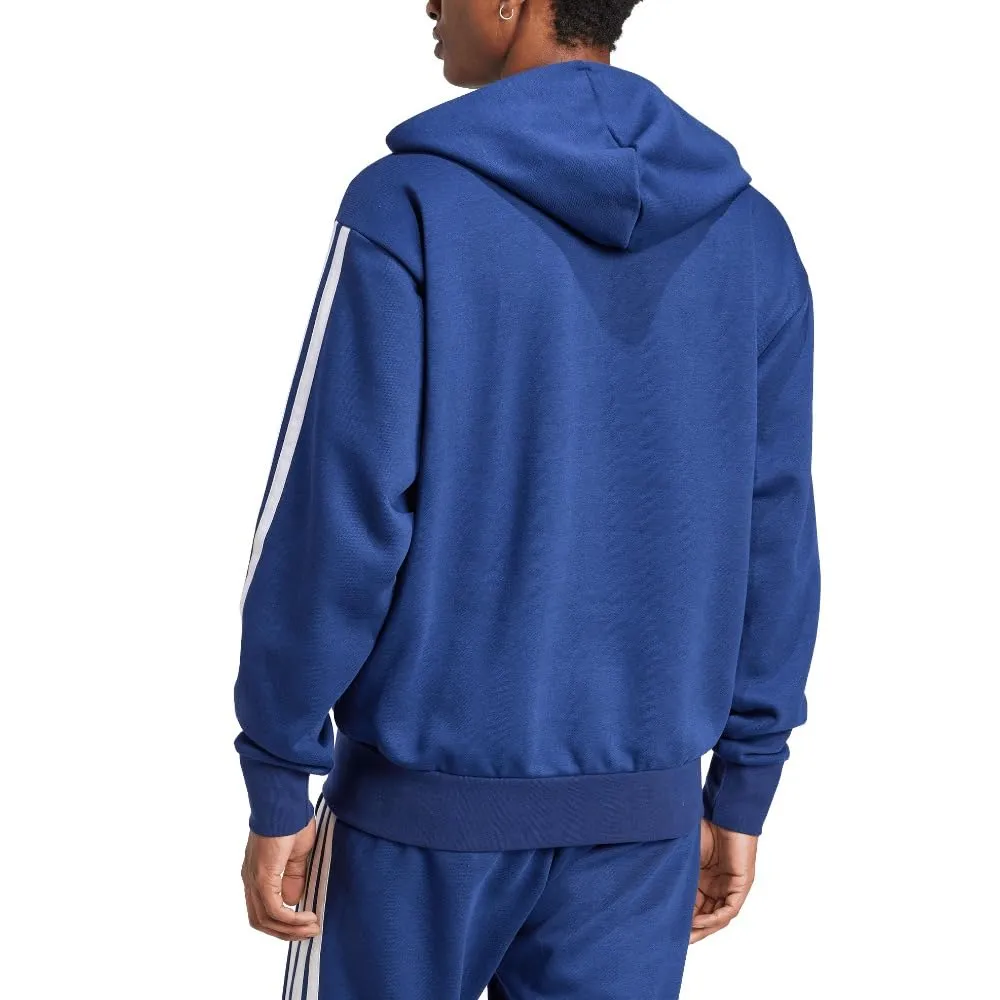 adidas Uomo Essential Three Stripes Fleece Zipper Hoodie Sweatshirt, Dark Blue/White, L - immagine 3