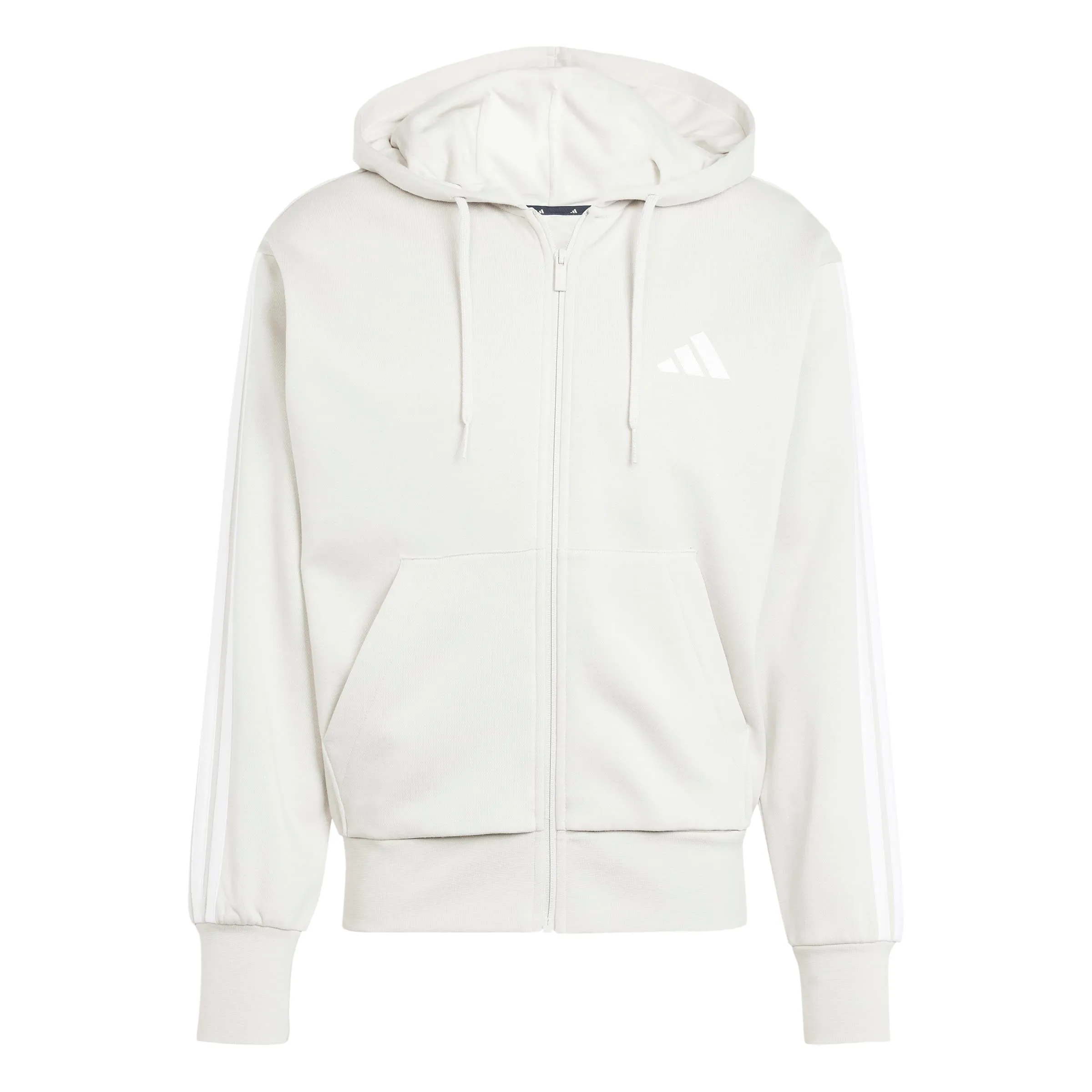 adidas Uomo Essential Three Stripes Fleece Zipper Hoodie Sweatshirt, Wonder Alumina/White, S - immagine 1