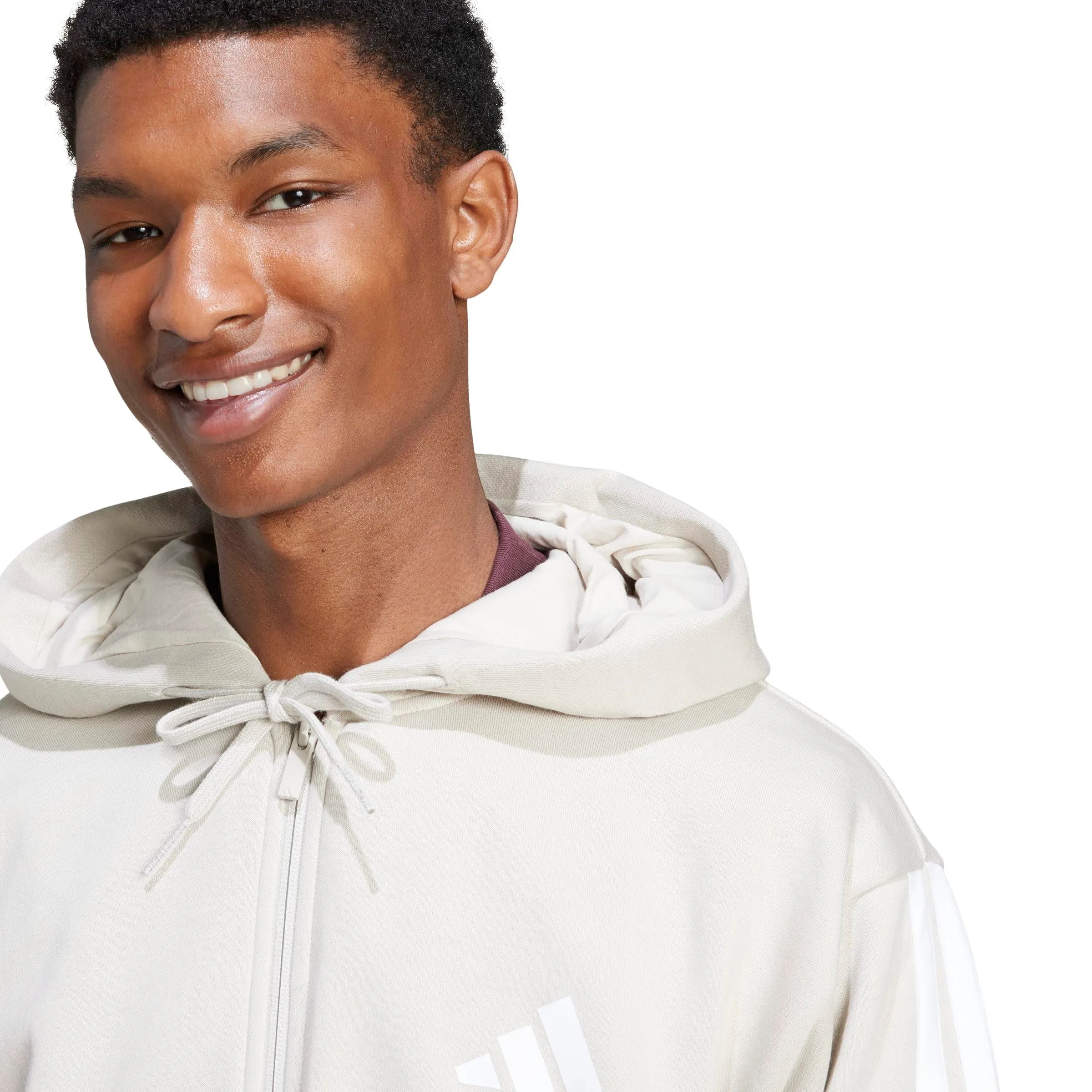 adidas Uomo Essential Three Stripes Fleece Zipper Hoodie Sweatshirt, Wonder Alumina/White, S - immagine 4