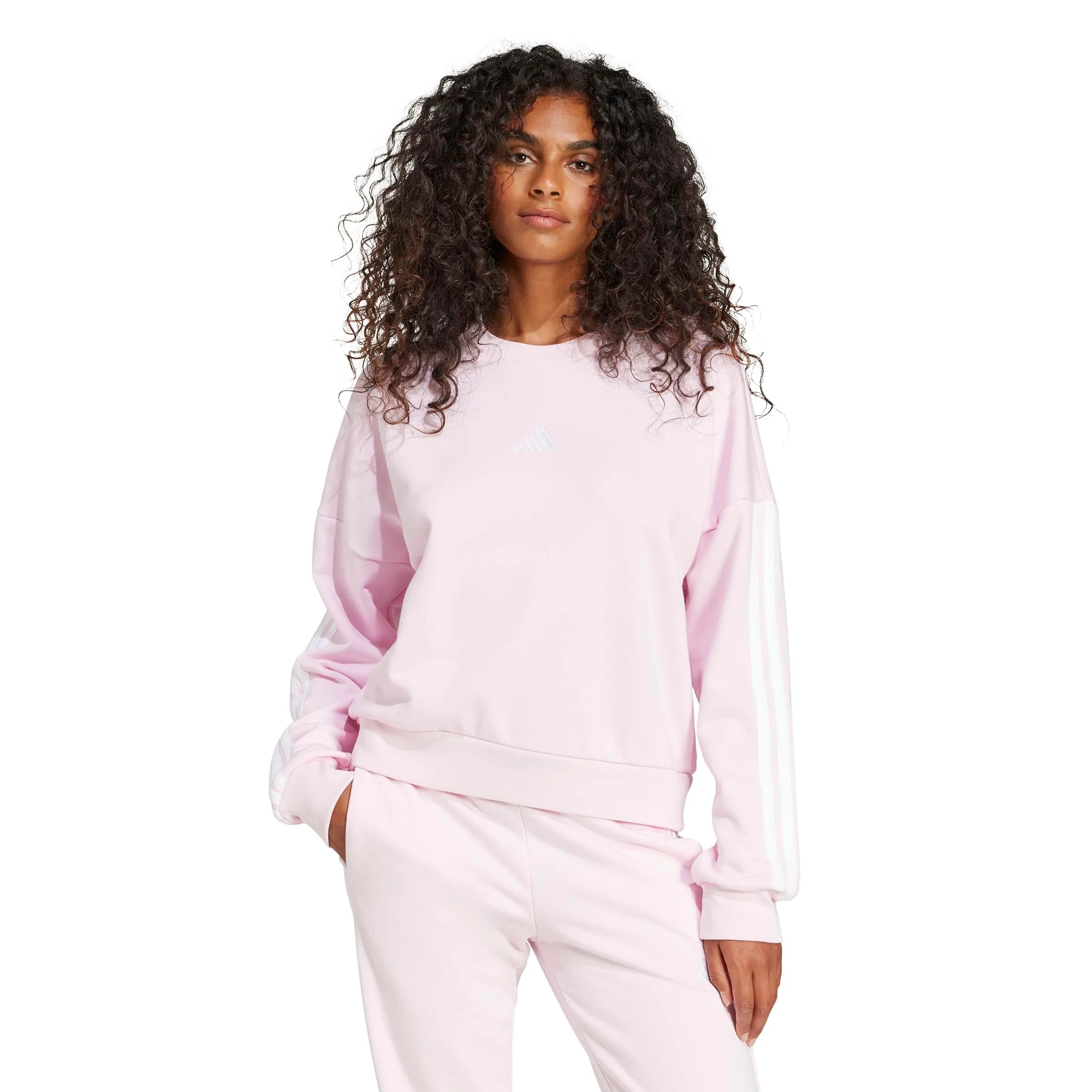 Adidas Femme Essentials 3-Stripes French Terry Sweatshirt, Clear Pink/White, S - immagine 3