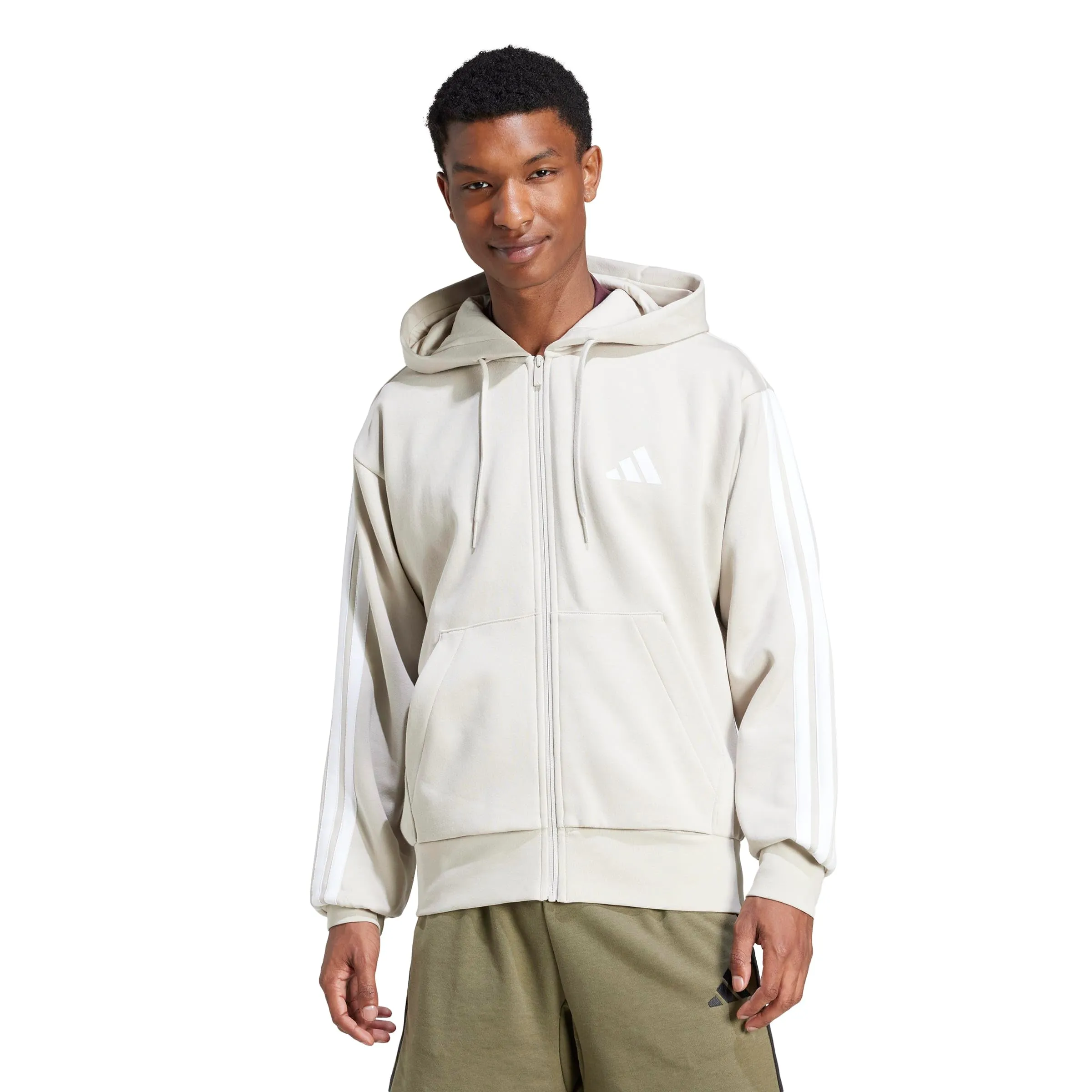 adidas Uomo Essential Three Stripes Fleece Zipper Hoodie Sweatshirt, Wonder Alumina/White, XS - immagine 3