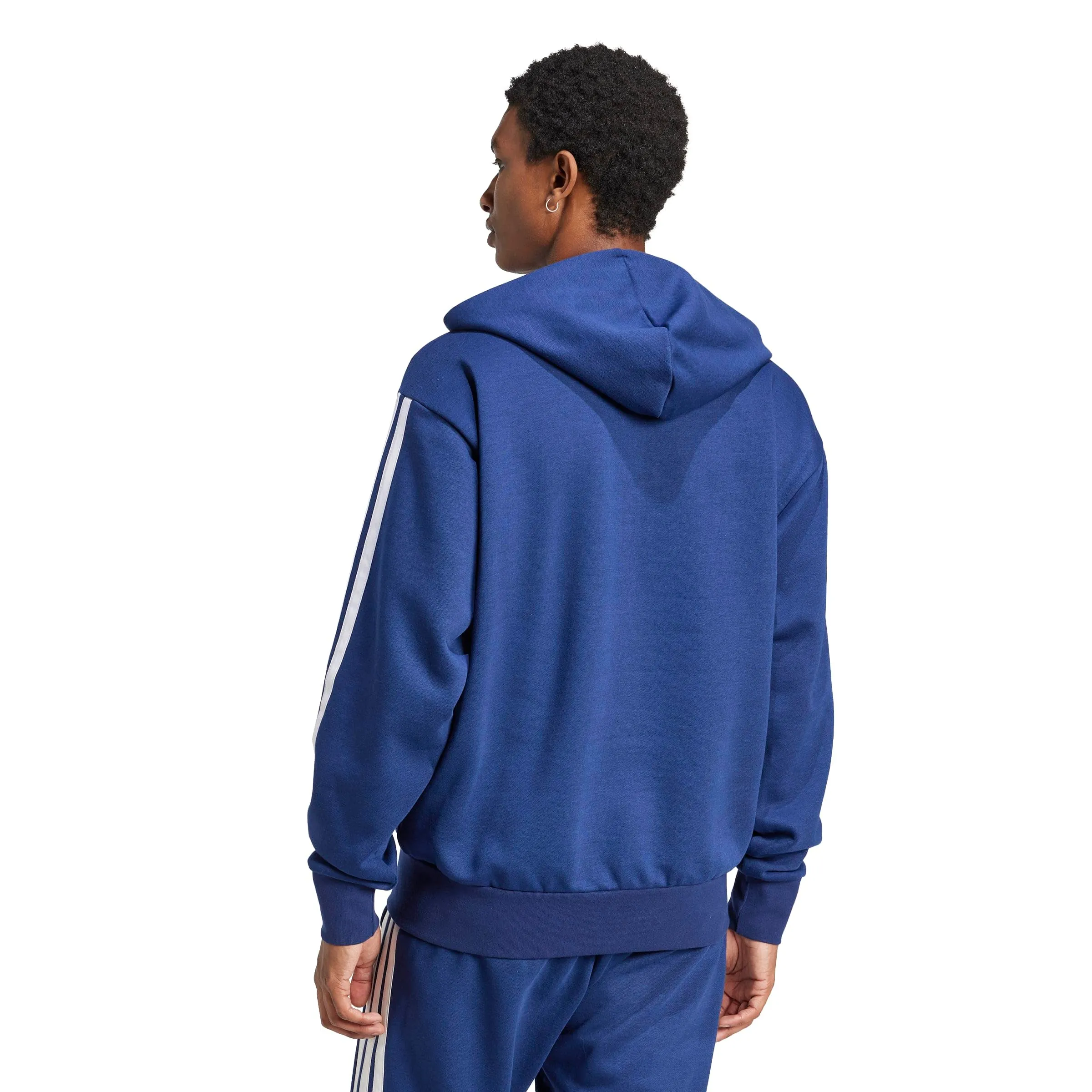 adidas Uomo Essential Three Stripes Fleece Zipper Hoodie Sweatshirt, Dark Blue/White, XXL - immagine 4