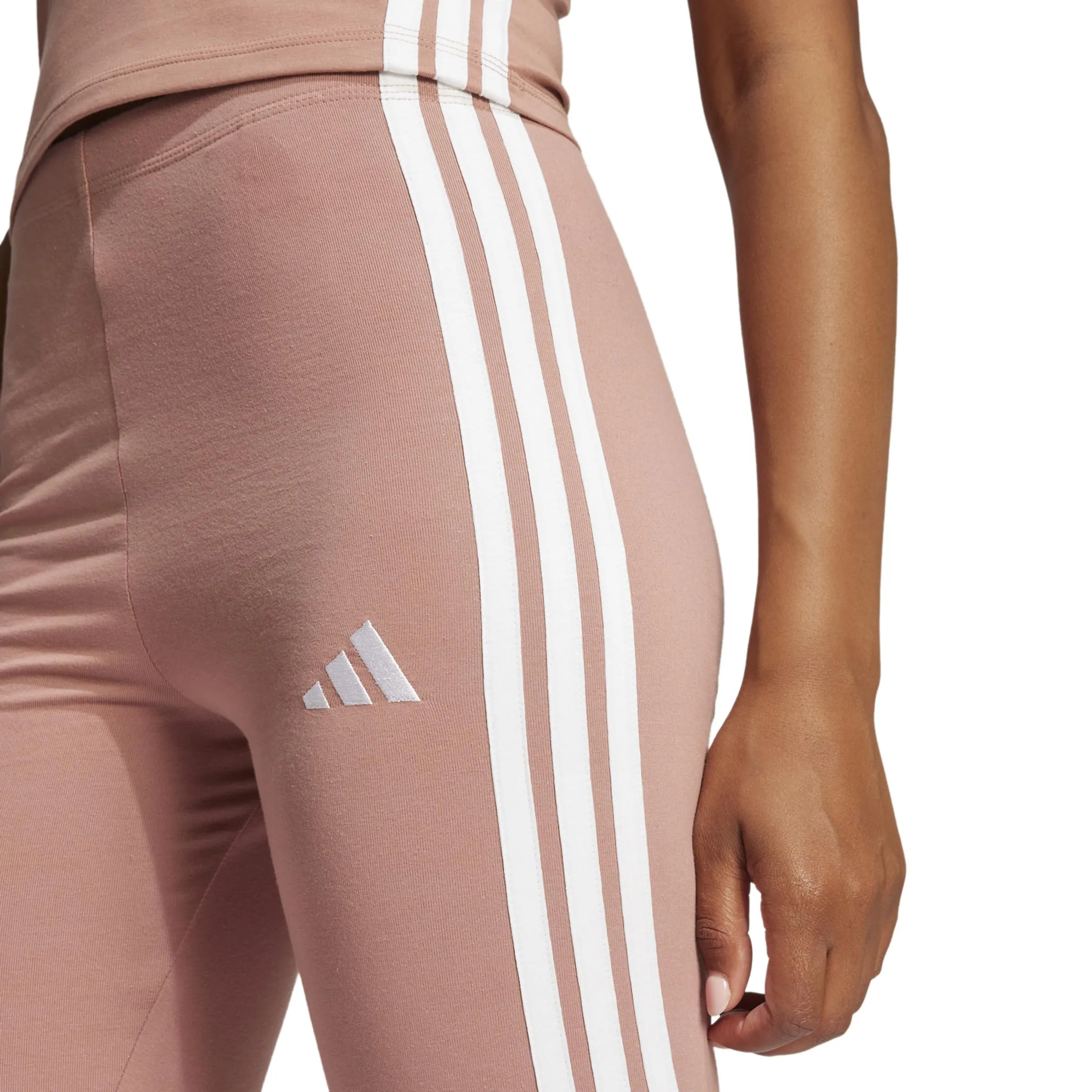 adidas Women's Essentials 3-Stripes Cotton Leggings Warm Clay/White L L - immagine 2