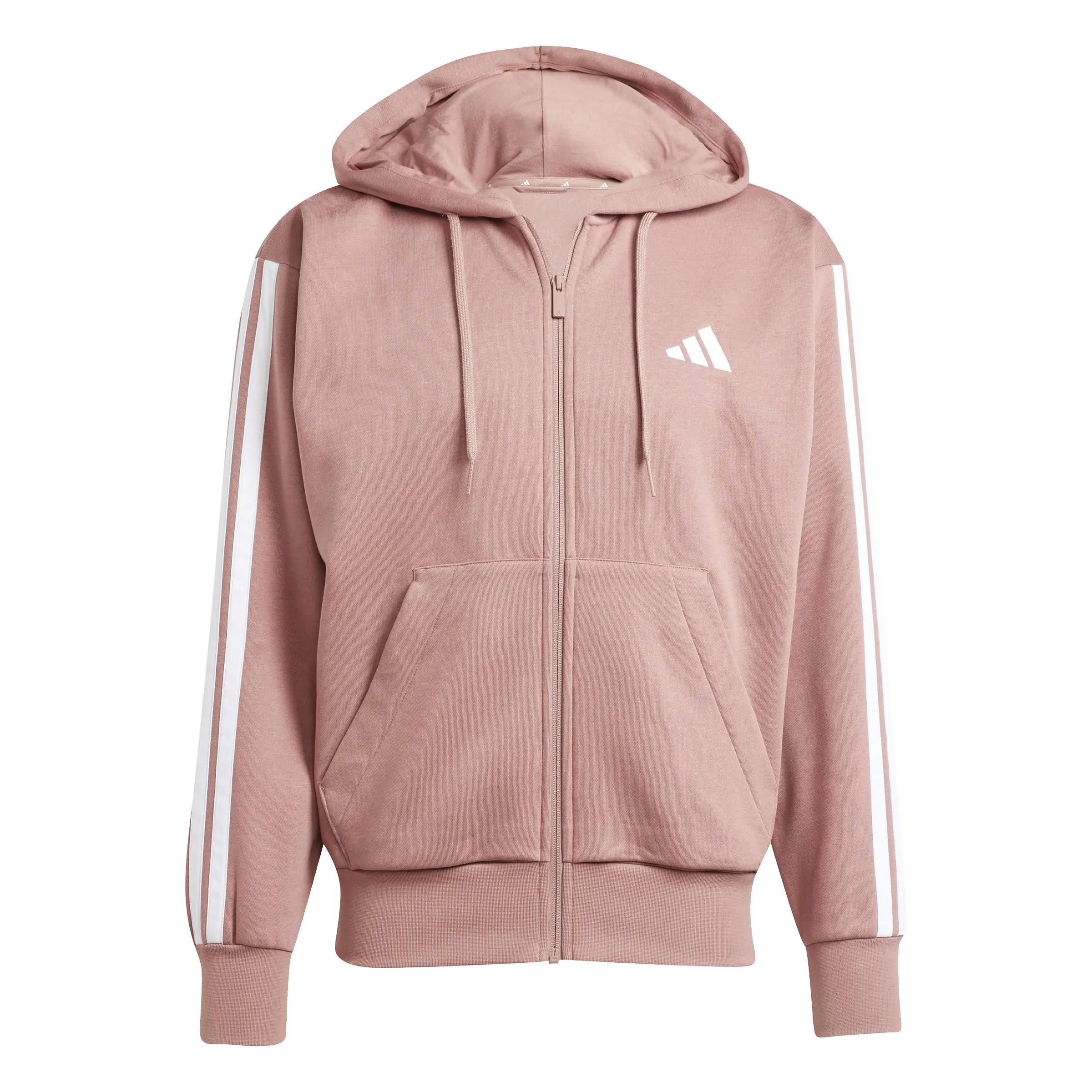 adidas Uomo Essential Three Stripes Fleece Zipper Hoodie, Warm Clay/White, S - immagine 1