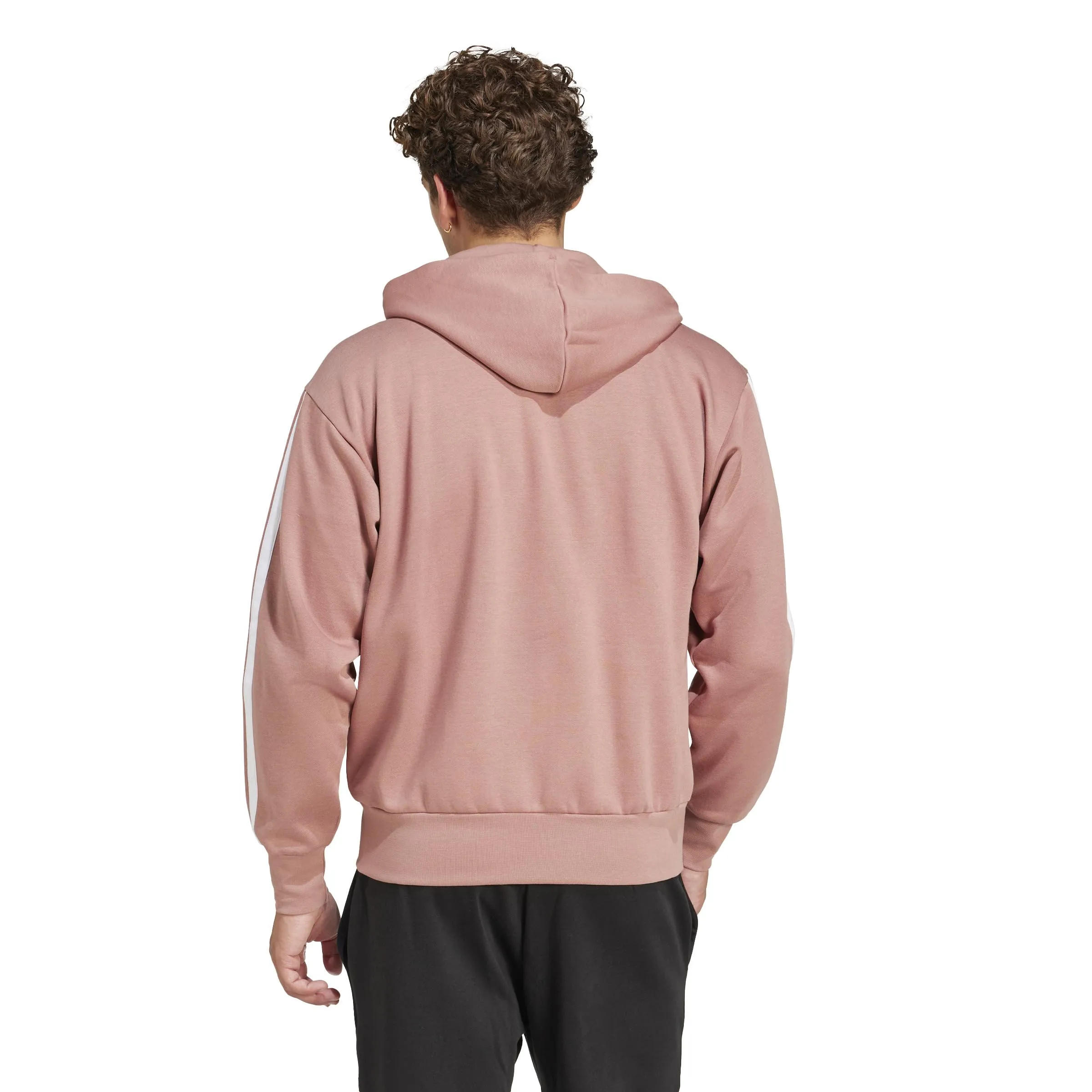 adidas Uomo Essential Three Stripes Fleece Zipper Hoodie, Warm Clay/White, S - immagine 2
