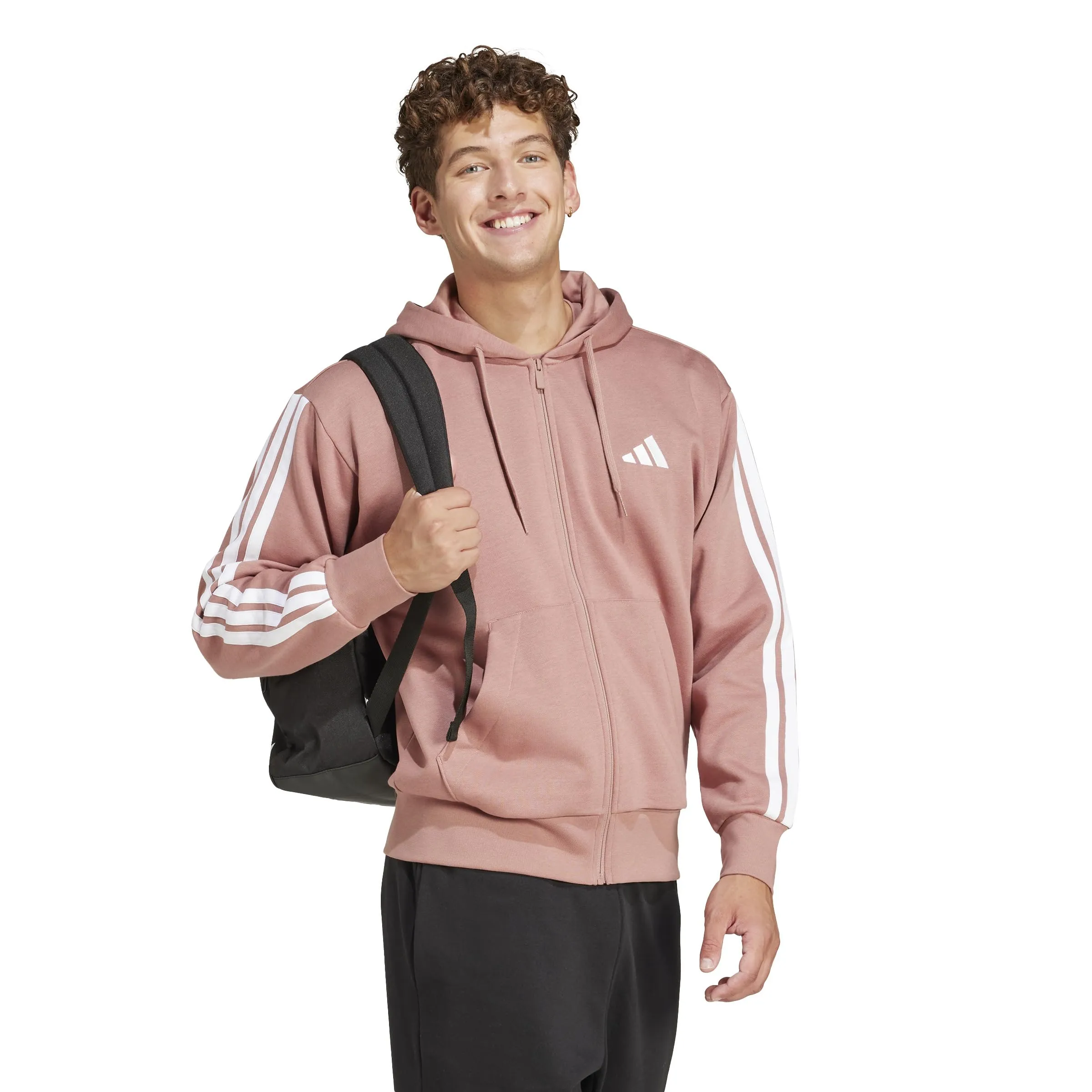 adidas Uomo Essential Three Stripes Fleece Zipper Hoodie, Warm Clay/White, S - immagine 4