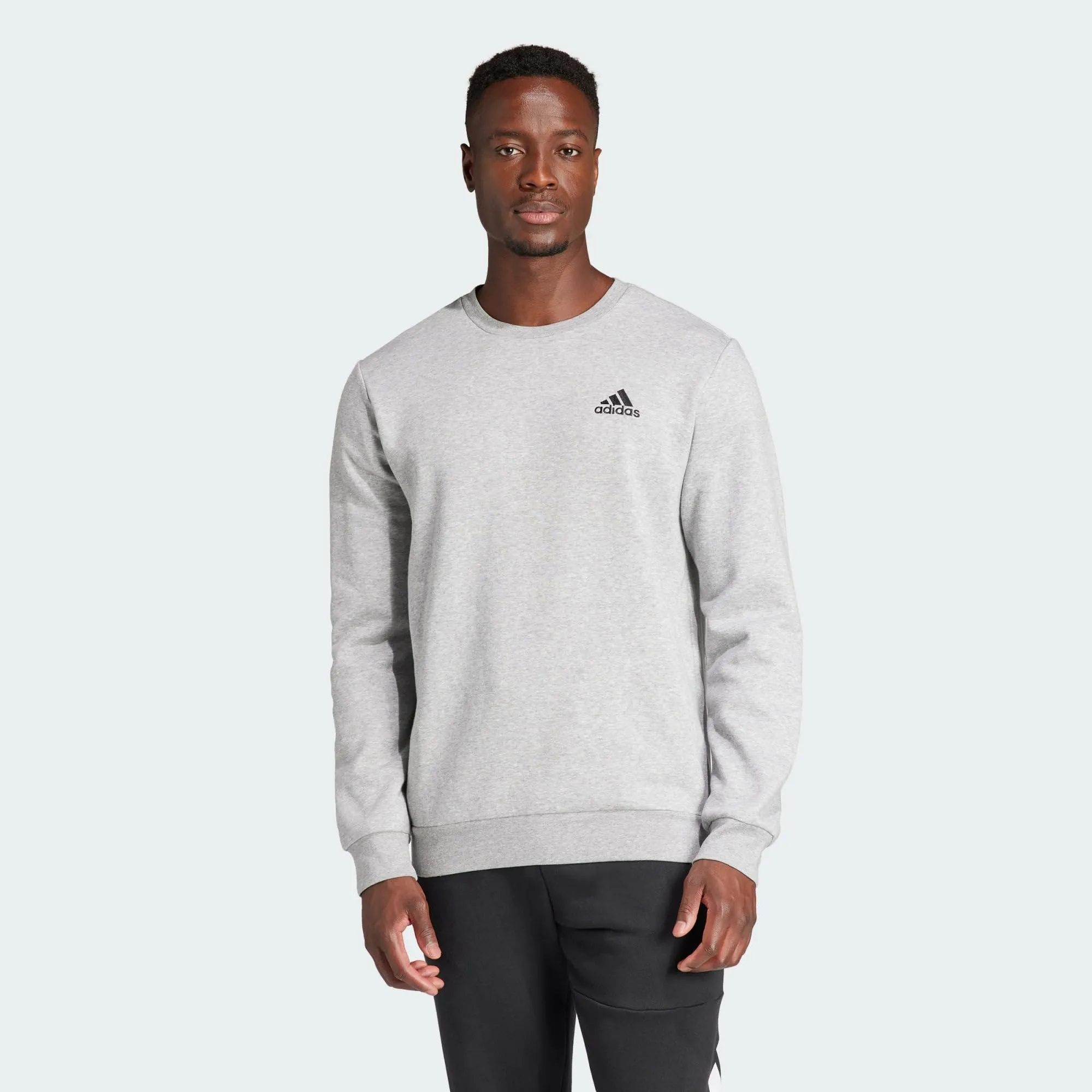 adidas Uomo Essentials Feelcozy Fleece Sweatshirt, Medium Grey Heather/Black, L - immagine 2