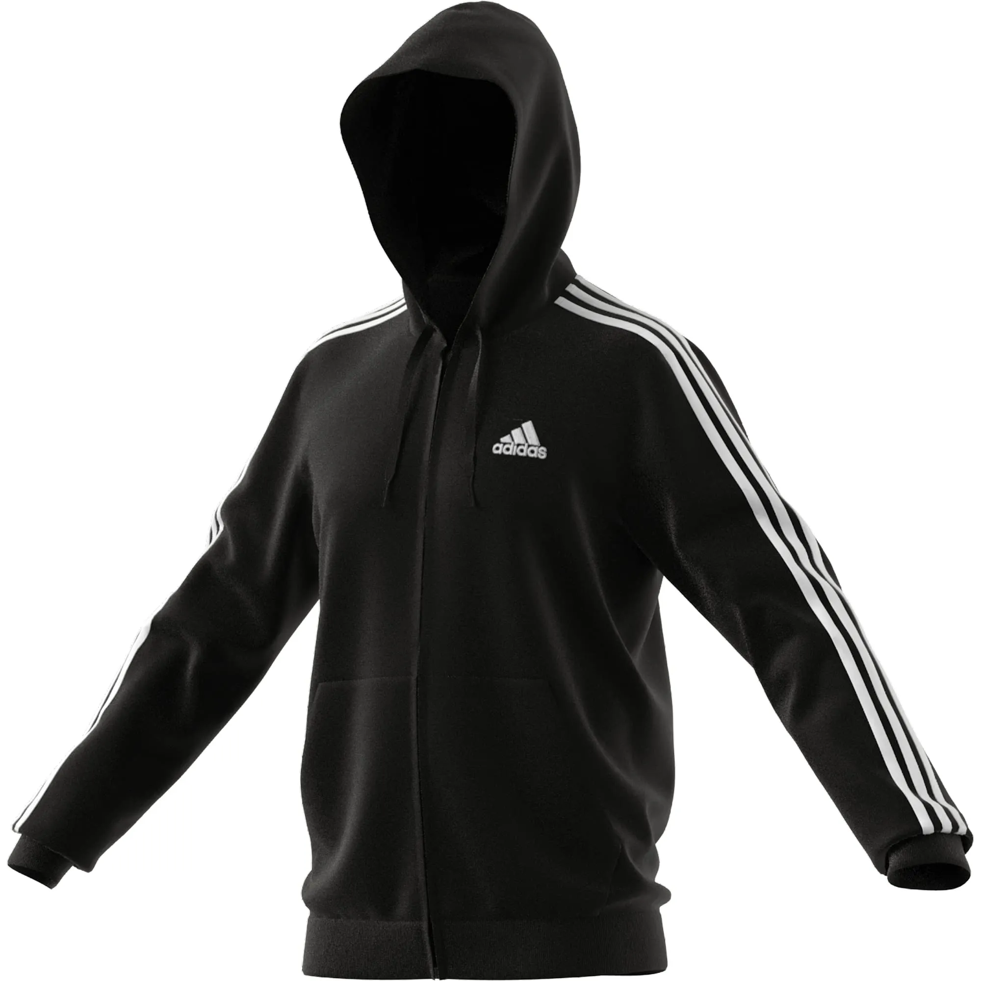 adidas Uomo Essential Three Stripes Fleece Zipper Hoodie Sweatshirt, Black/White, M - immagine 2