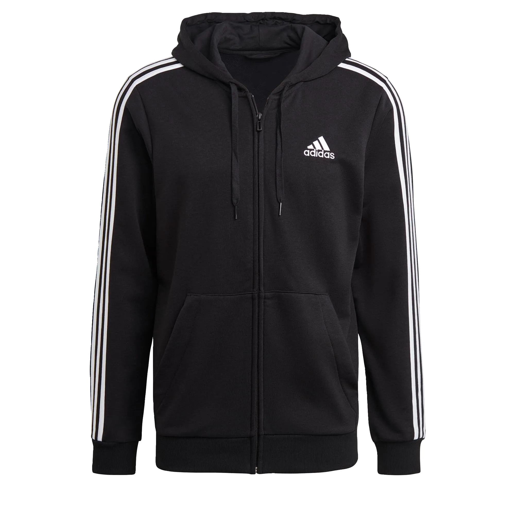 adidas Uomo Essential Three Stripes Fleece Zipper Hoodie Sweatshirt, Black/White, S - immagine 1