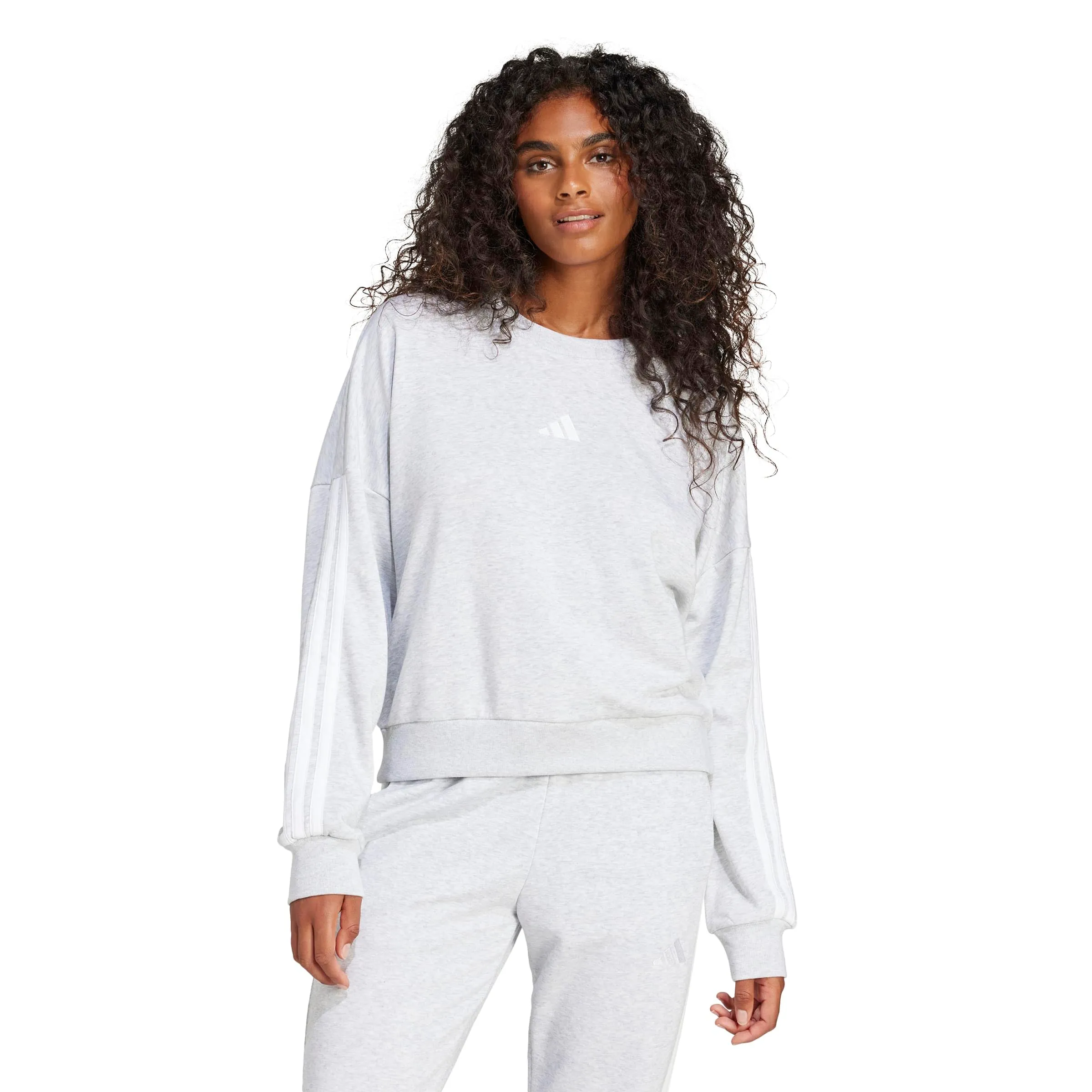 adidas Donna Essentials 3-Stripes French Terry Sweatshirt, Light Grey Heather/White, L - immagine 2