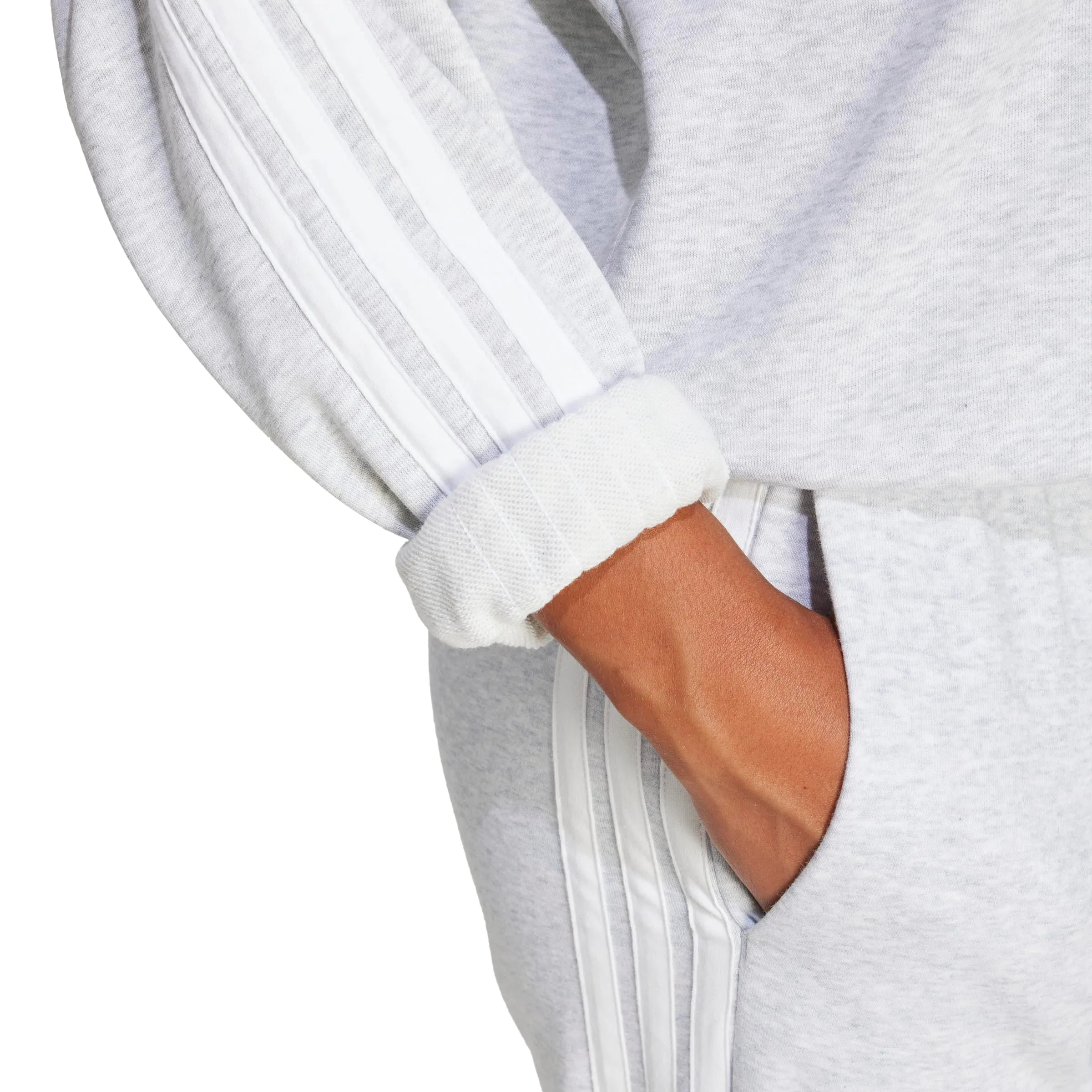 adidas Donna Essentials 3-Stripes French Terry Sweatshirt, Light Grey Heather/White, L - immagine 5