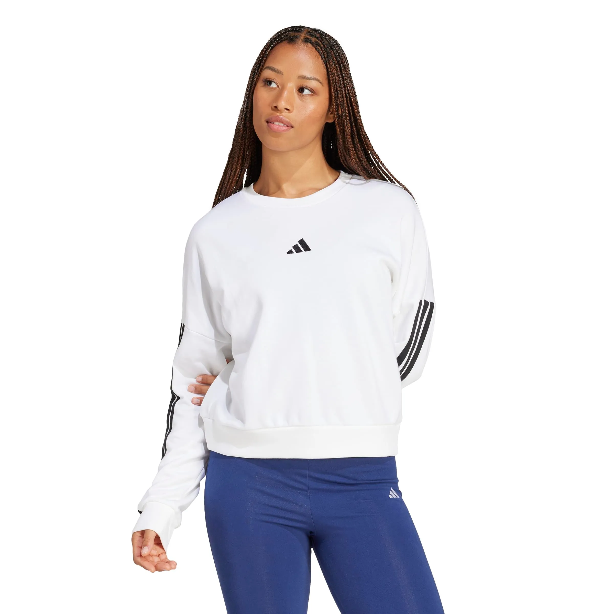 adidas Donna Essentials 3-Stripes French Terry Sweatshirt, White/Black, XXL - immagine 3