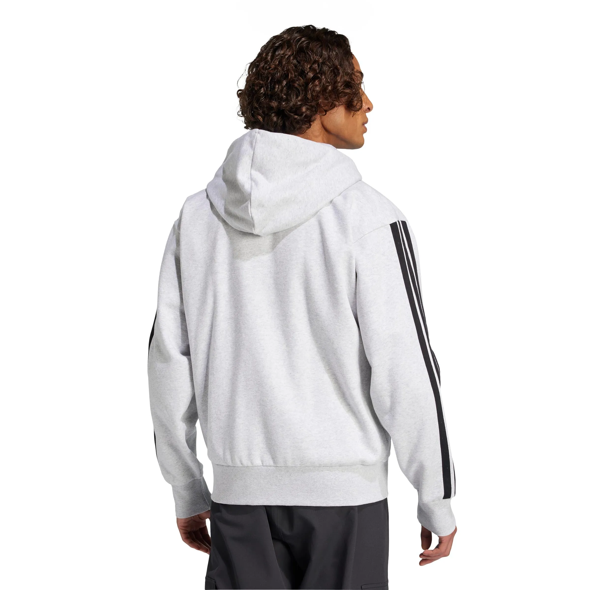 adidas Homme Essential Three Stripes Fleece Zipper Hoodie, Light Grey Heather/Black, XS - immagine 3