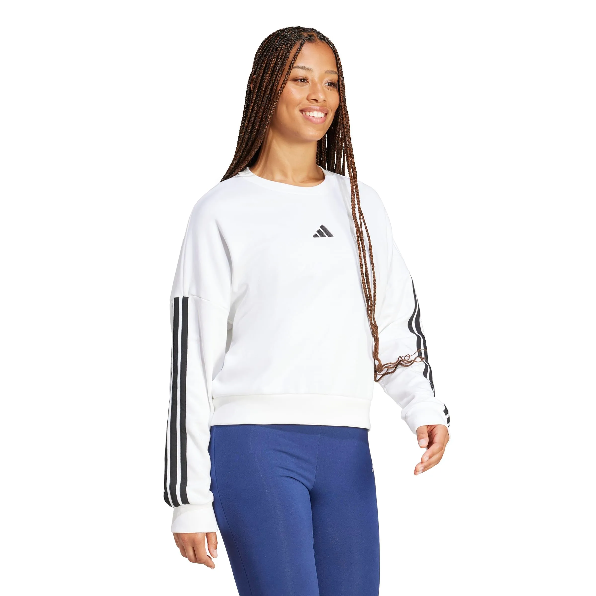 adidas Donna Essentials 3-Stripes French Terry Sweatshirt, White/Black, XL - immagine 6