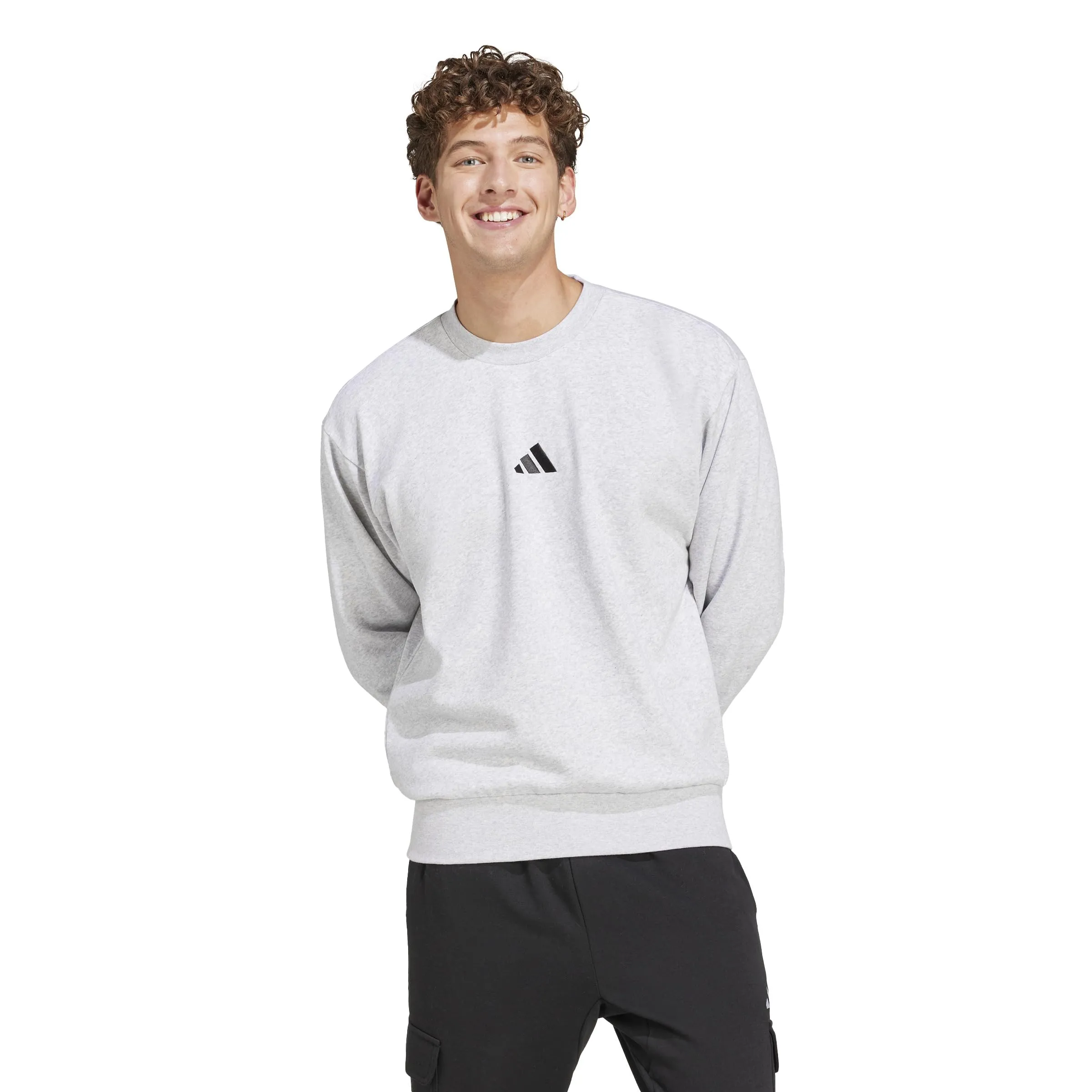 Adidas Uomo Essentials FEELCOZY Fleece Sweatshirt, Light Grey Heather/Black, S - immagine 4