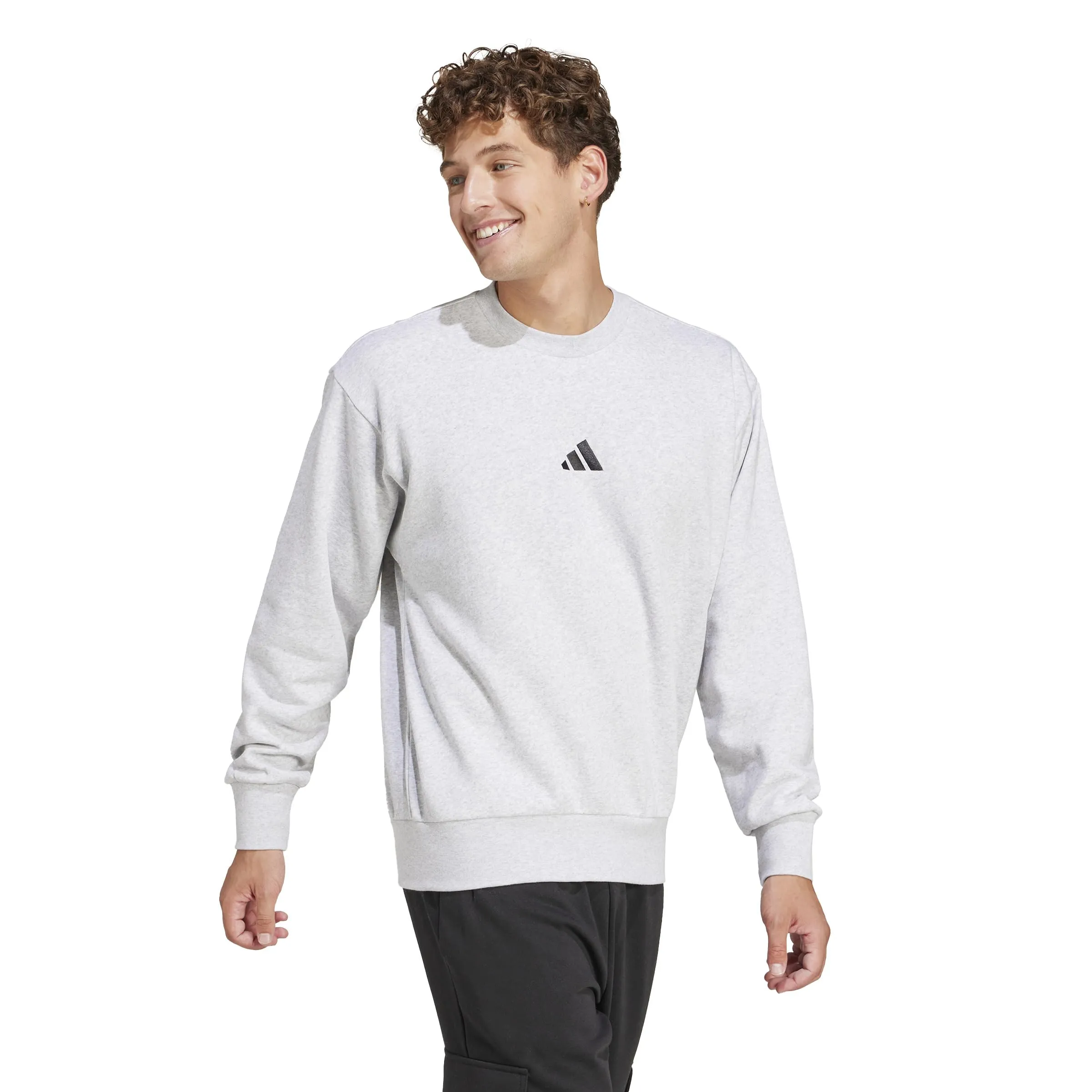 Adidas Uomo Essentials FEELCOZY Fleece Sweatshirt, Light Grey Heather/Black, S - immagine 5