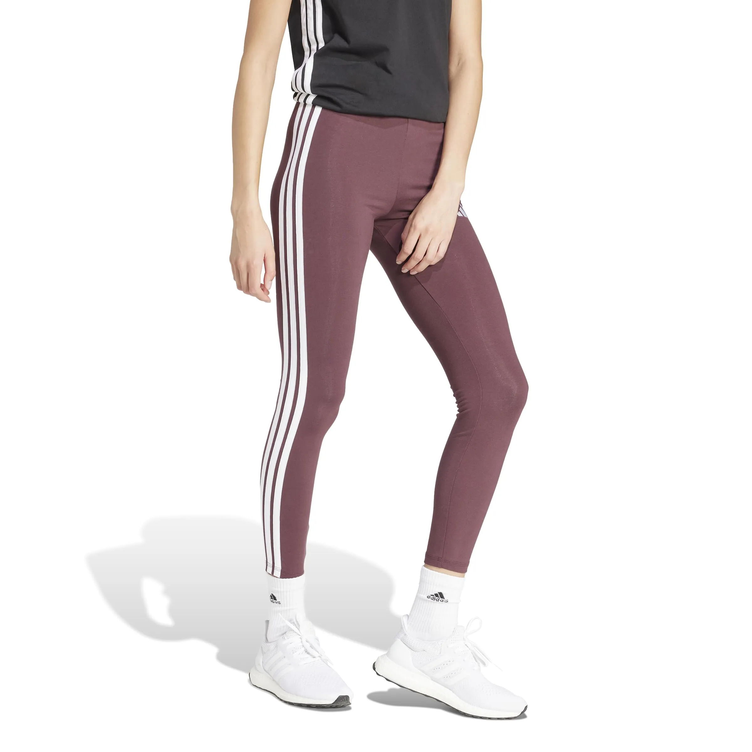 adidas Women's Essentials 3-Stripes Cotton Leggings Aurora Ruby/White XL XL - immagine 4