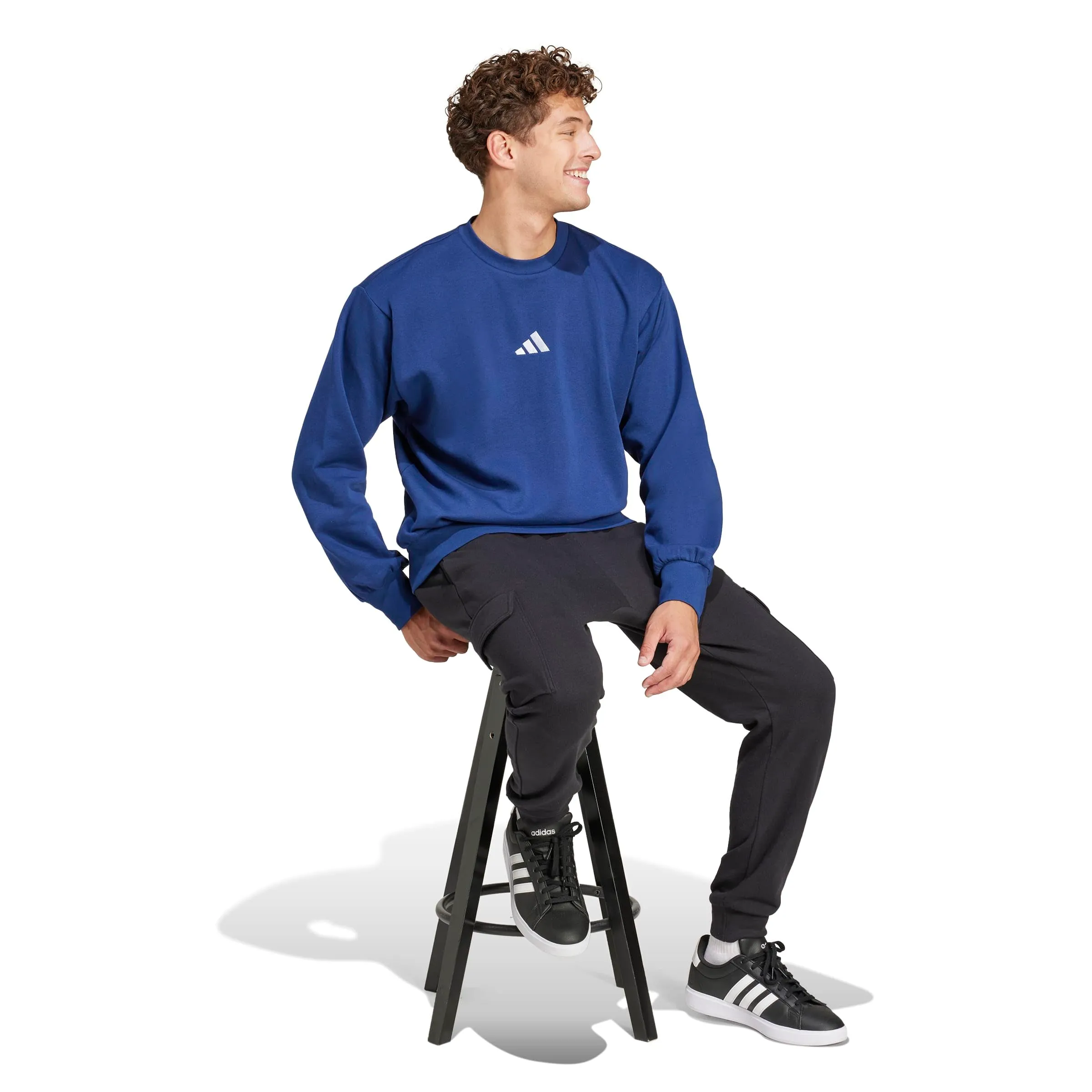 adidas Uomo Essentials Feelcozy Fleece Sweatshirt, Dark Blue/White, XL - immagine 6