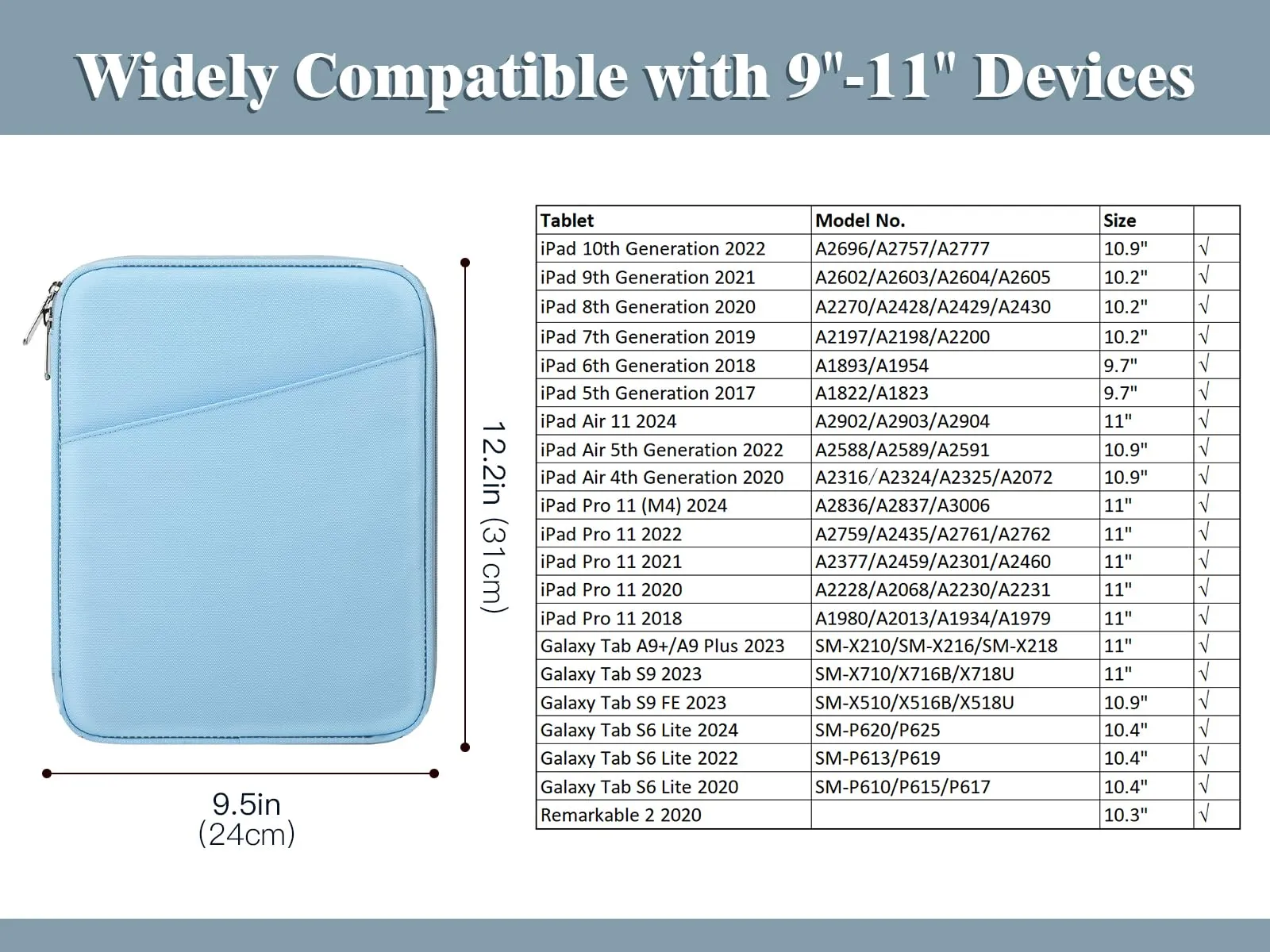 TiMOVO Custodia Tablet 9-11 Pollici con Tasca, Blu - immagine 2