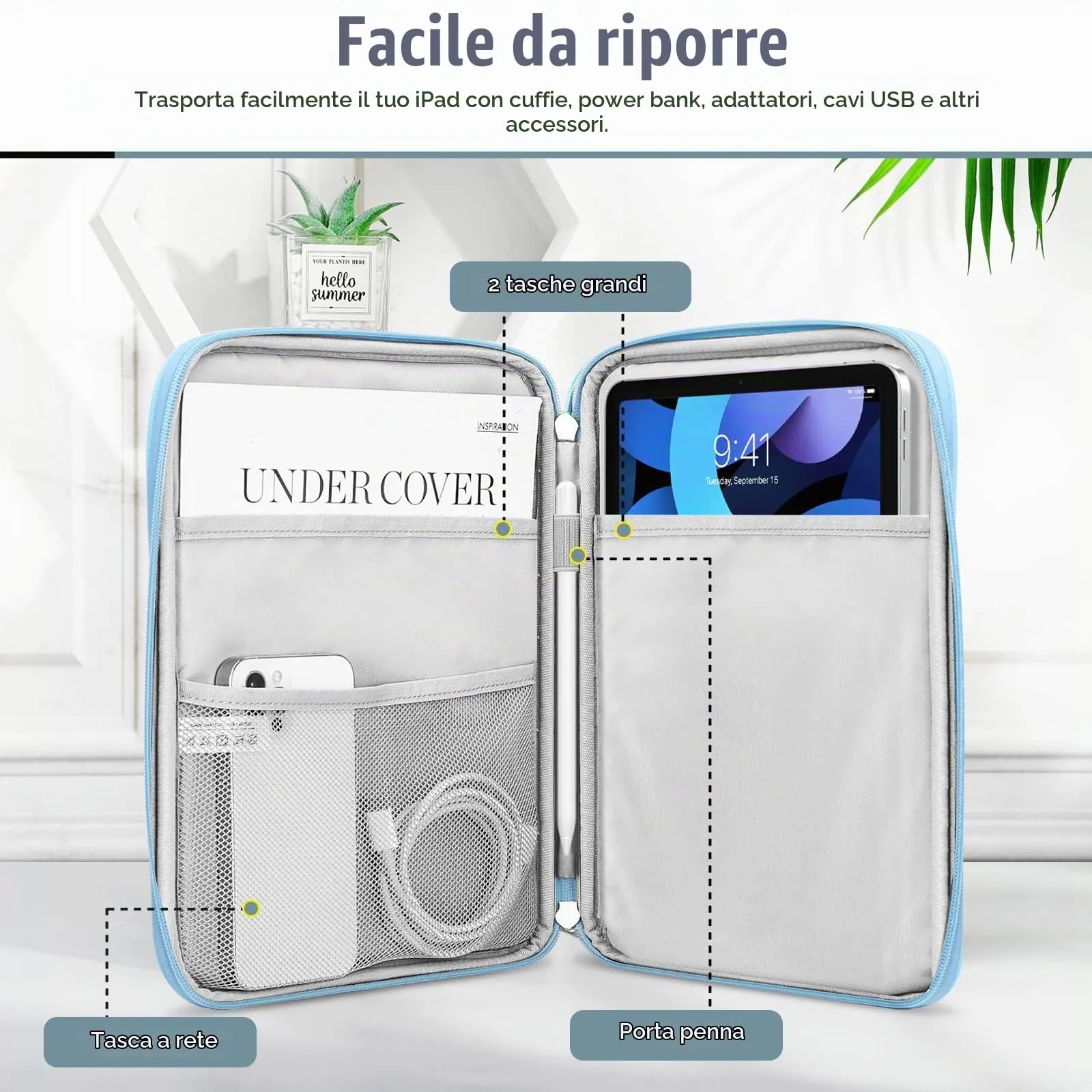 TiMOVO Custodia Tablet 9-11 Pollici con Tasca, Blu - immagine 3