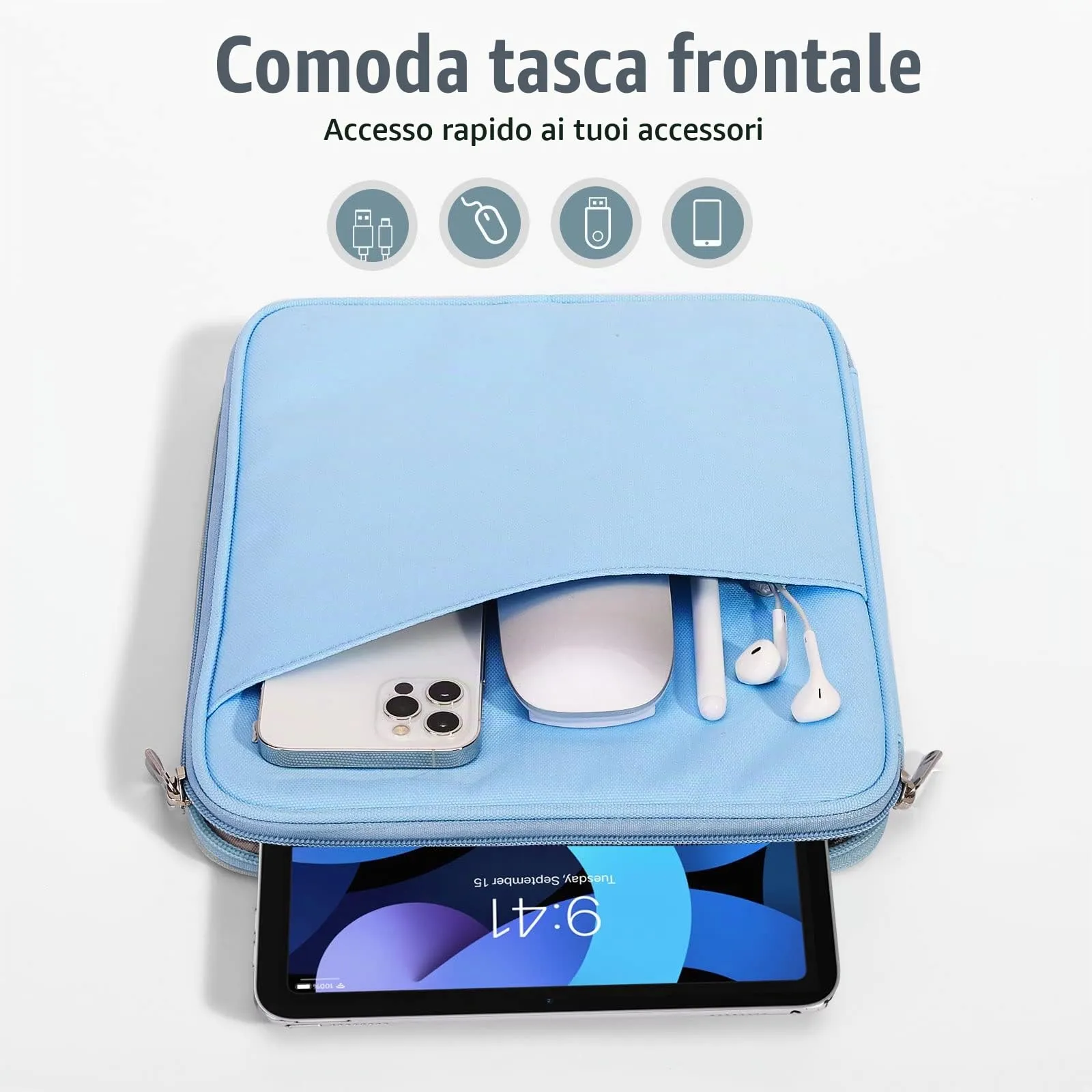 TiMOVO Custodia Tablet 9-11 Pollici con Tasca, Blu - immagine 6