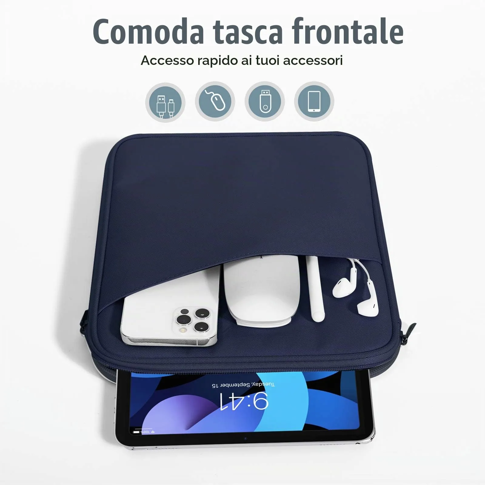 TiMOVO Borsa Custodia per Tablet 9–11" con Tasca, Indaco - immagine 6