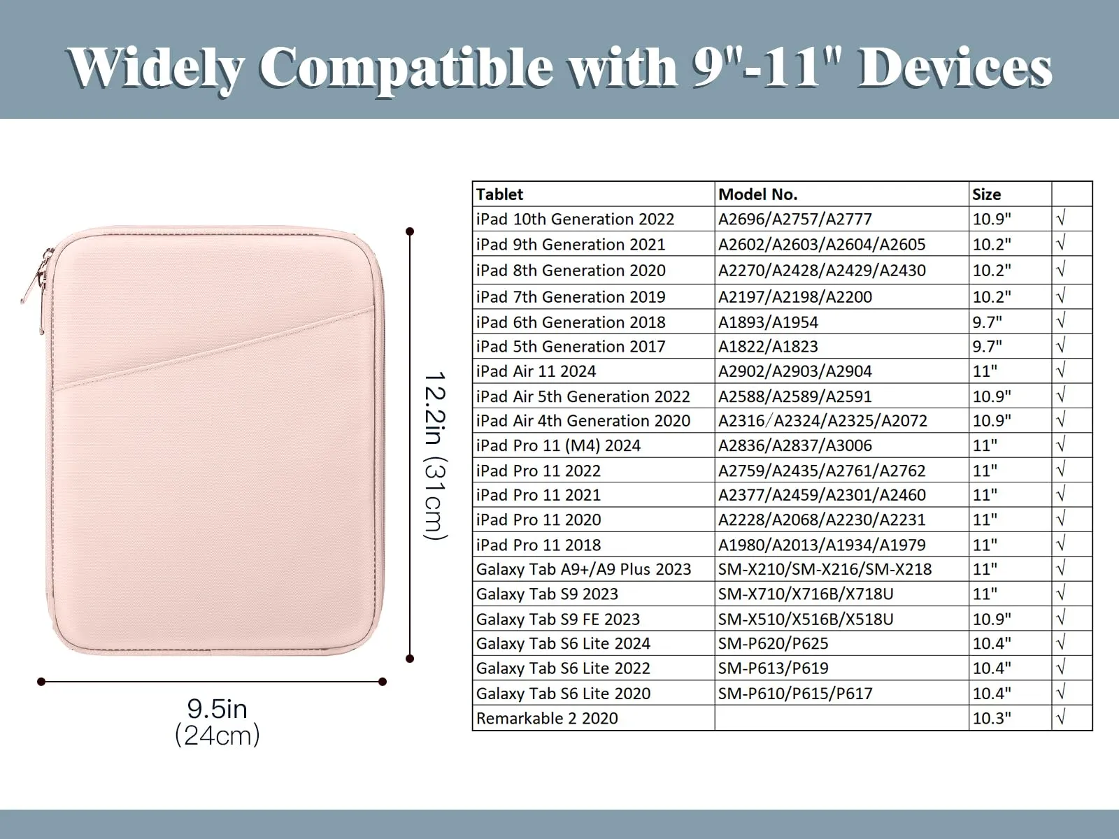 TiMOVO Custodia Tablet 9-11 Pollici con Tasca, Rosa - immagine 2