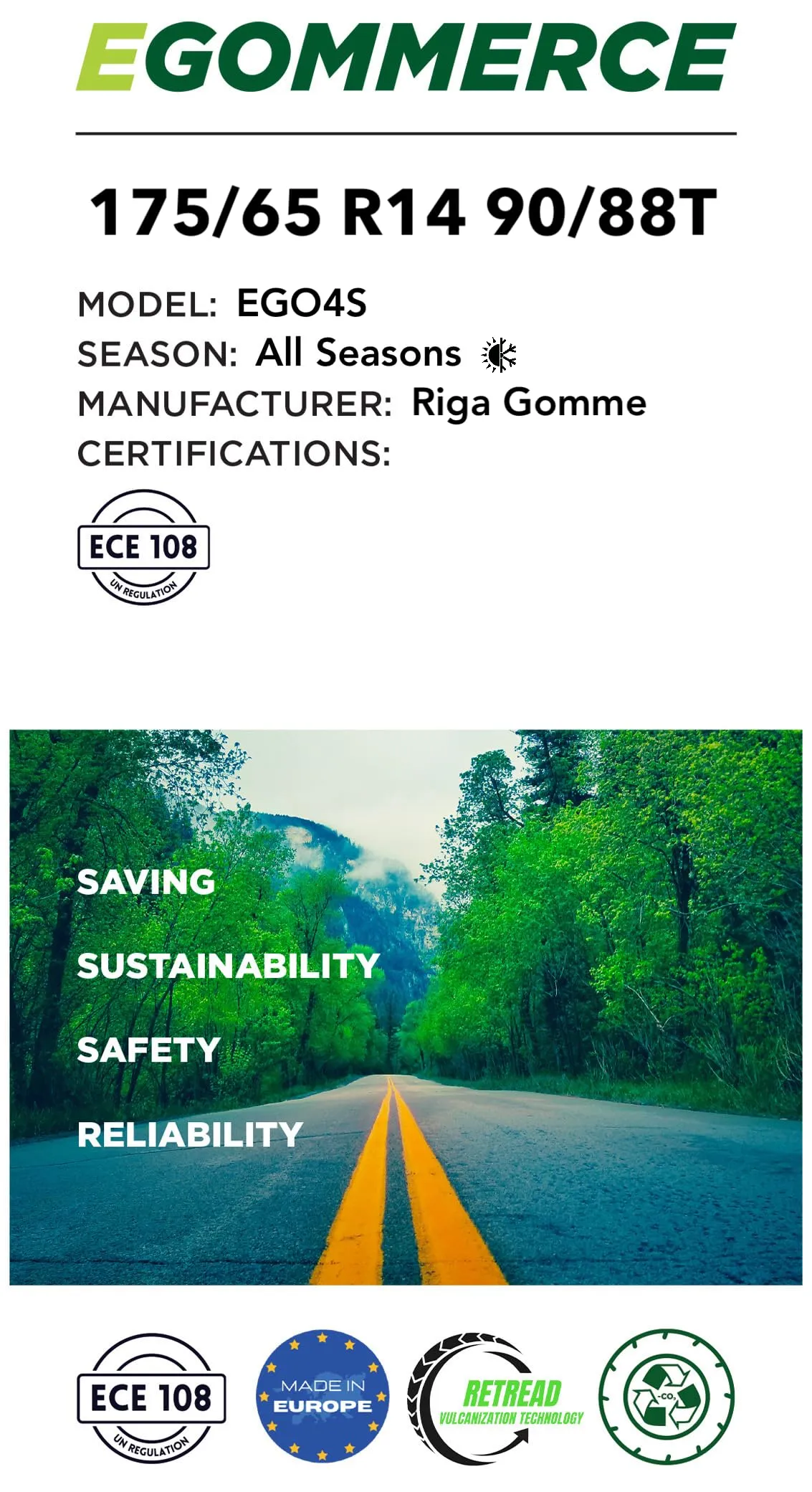 EGOMMERCE - Pneumatico Auto ECO4S 175/65 R14 86H 4 Stagioni Certificato M+S - Pneumatici Automobile all Season - Gomme per Auto Made in Italy ed Ecofriendly - Garanzia 2 Anni - immagine 3