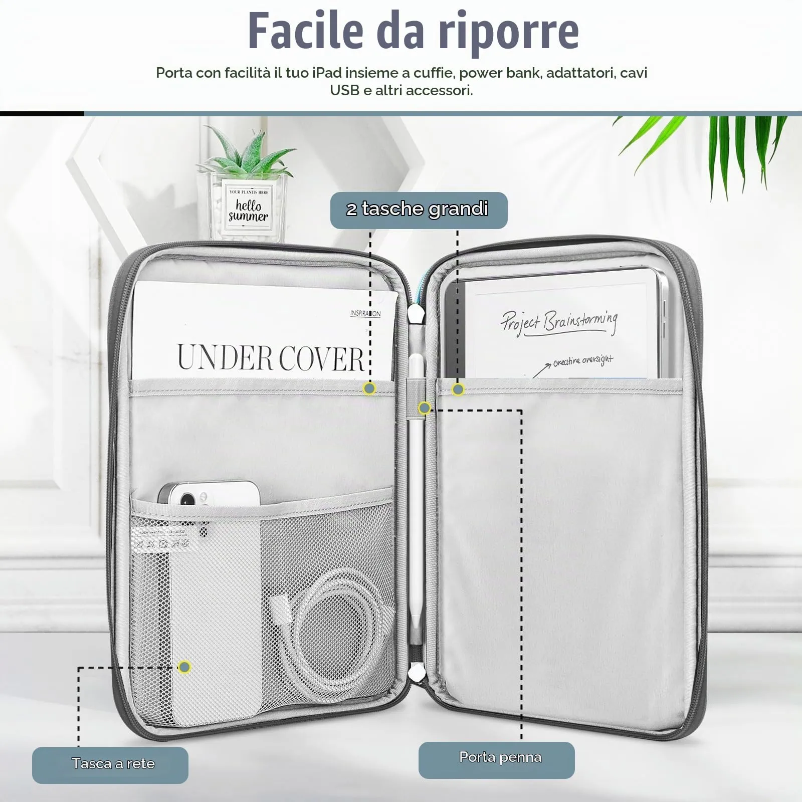 TiMOVO Custodia Tablet 9-11 Pollici con Tasca, Grigio Scuro - immagine 3