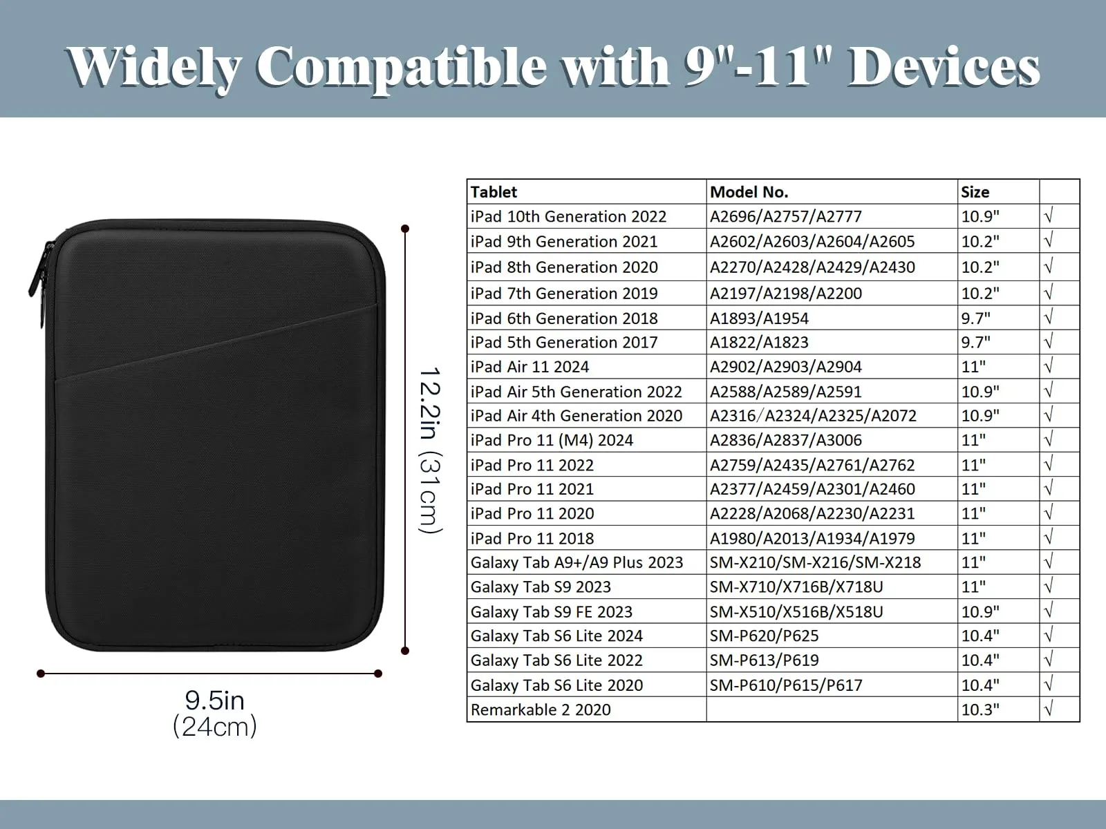 TiMOVO Custodia Tablet 9-11 Pollici con Tasca, Nero - immagine 2