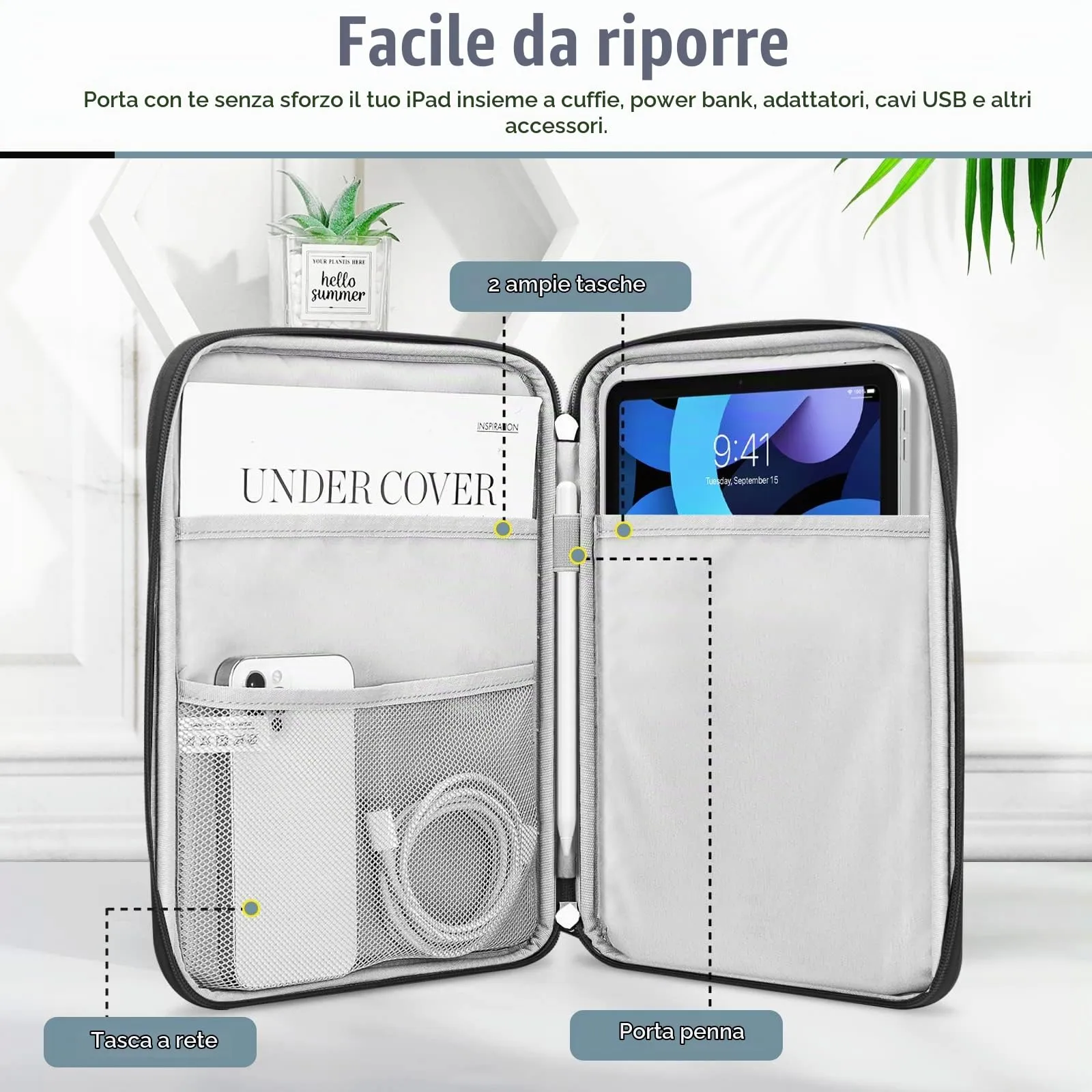 TiMOVO Custodia Tablet 9-11 Pollici con Tasca, Nero - immagine 3