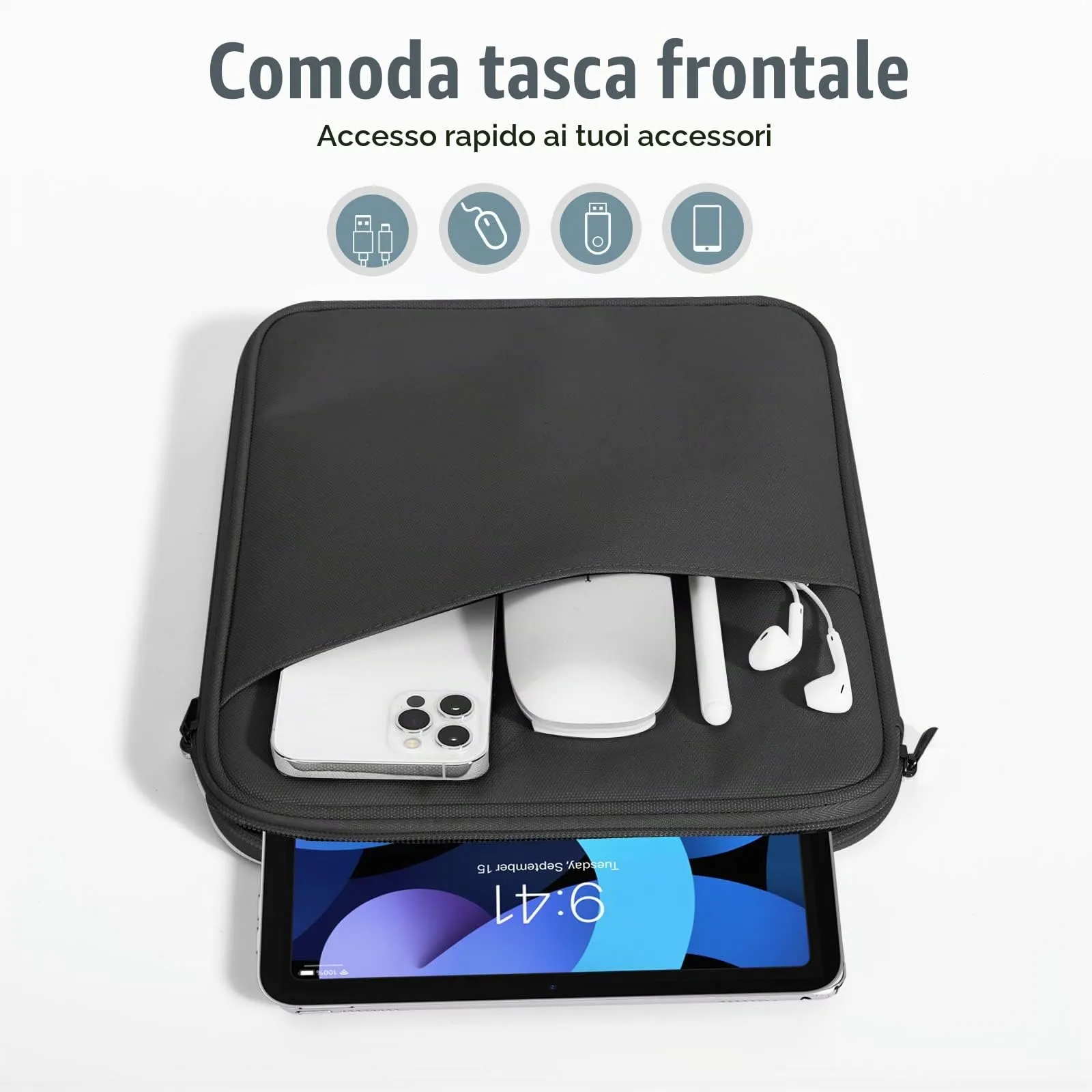 TiMOVO Custodia Tablet 9-11 Pollici con Tasca, Nero - immagine 6