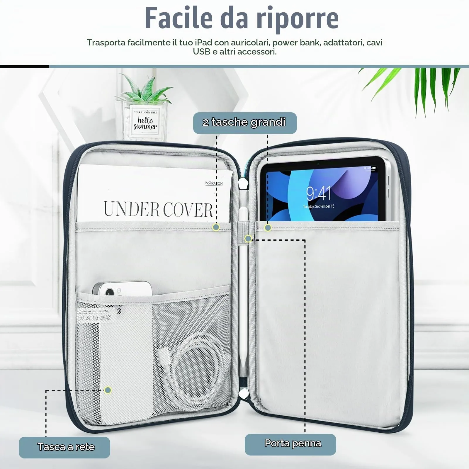 TiMOVO Custodia Tablet 9-11 Pollici con Tasca, Fiore Colorato - immagine 3