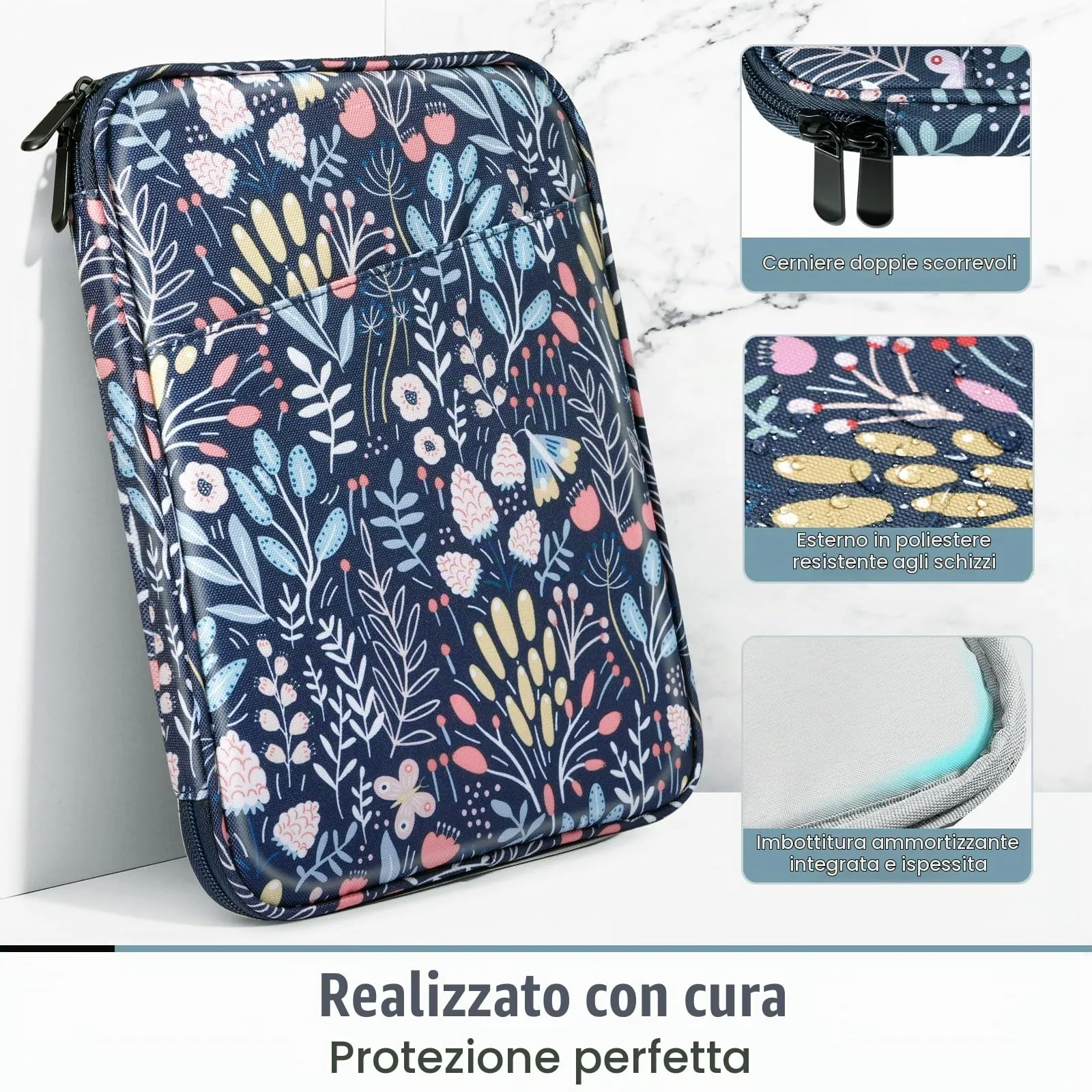TiMOVO Custodia Tablet 9-11 Pollici con Tasca, Fiore Colorato - immagine 4