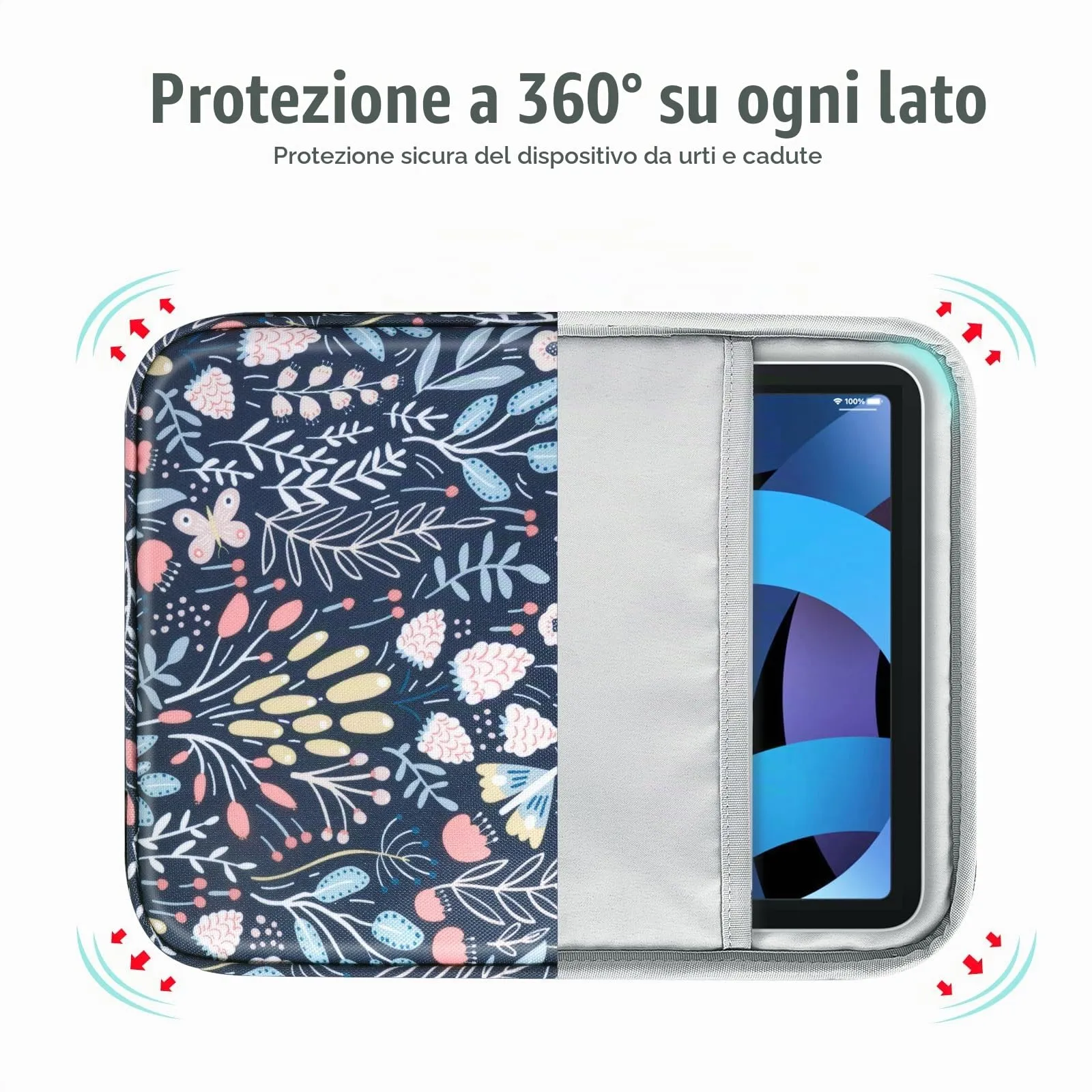 TiMOVO Custodia Tablet 9-11 Pollici con Tasca, Fiore Colorato - immagine 5