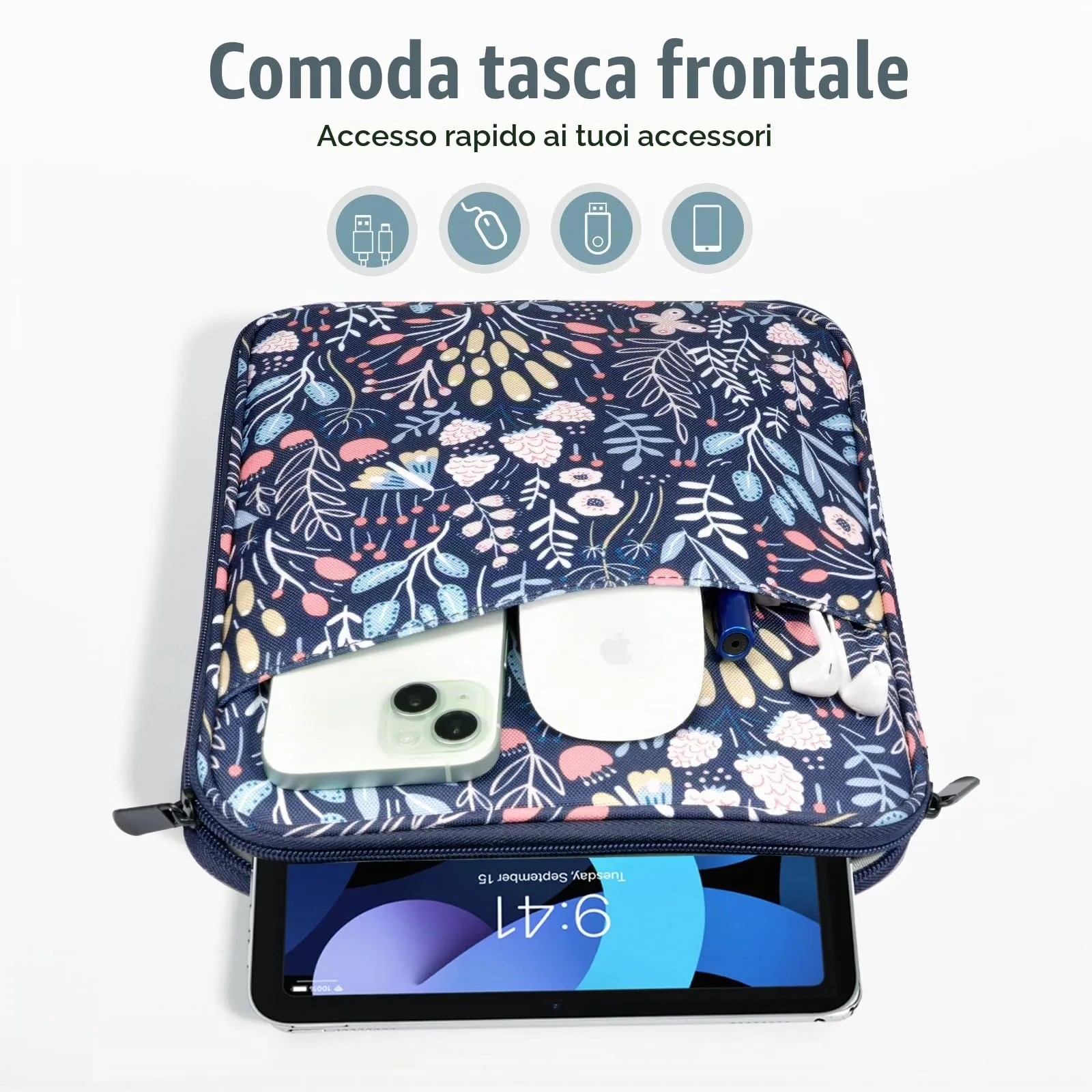 TiMOVO Custodia Tablet 9-11 Pollici con Tasca, Fiore Colorato - immagine 6