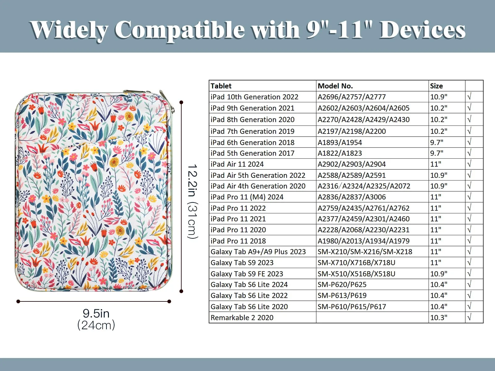 TiMOVO Custodia Tablet 9-11 Pollici con Tasca, Fiori - immagine 2