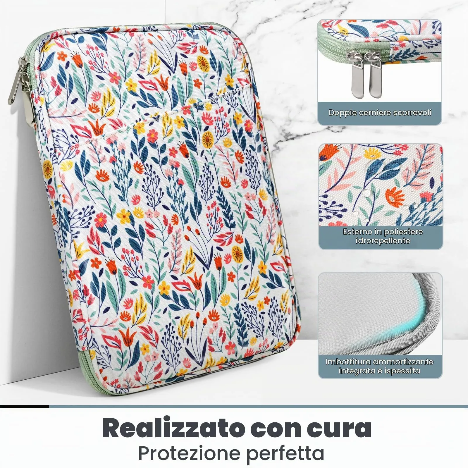 TiMOVO Custodia Tablet 9-11 Pollici con Tasca, Fiori - immagine 4