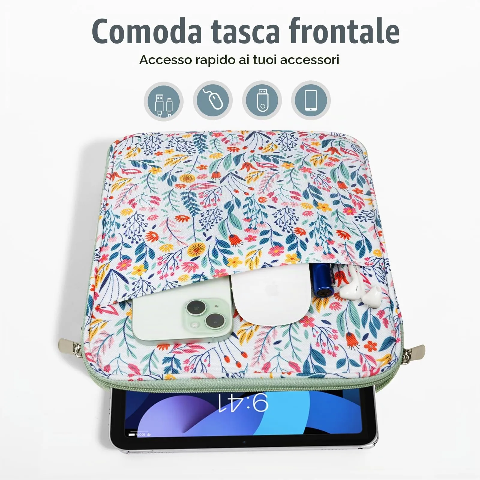 TiMOVO Custodia Tablet 9-11 Pollici con Tasca, Fiori - immagine 6