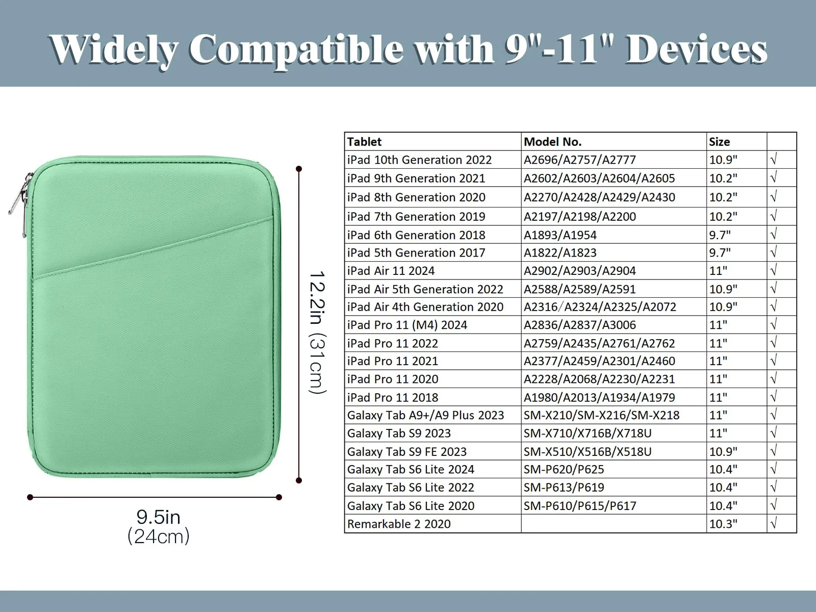 TiMOVO Custodia Tablet 9-11 Pollici con Tasca, Bodhi Verde - immagine 2