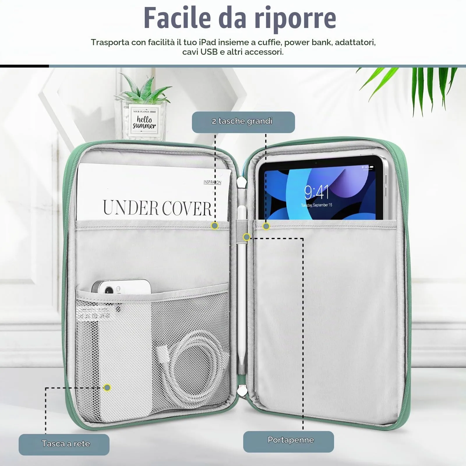 TiMOVO Custodia Tablet 9-11 Pollici con Tasca, Bodhi Verde - immagine 3