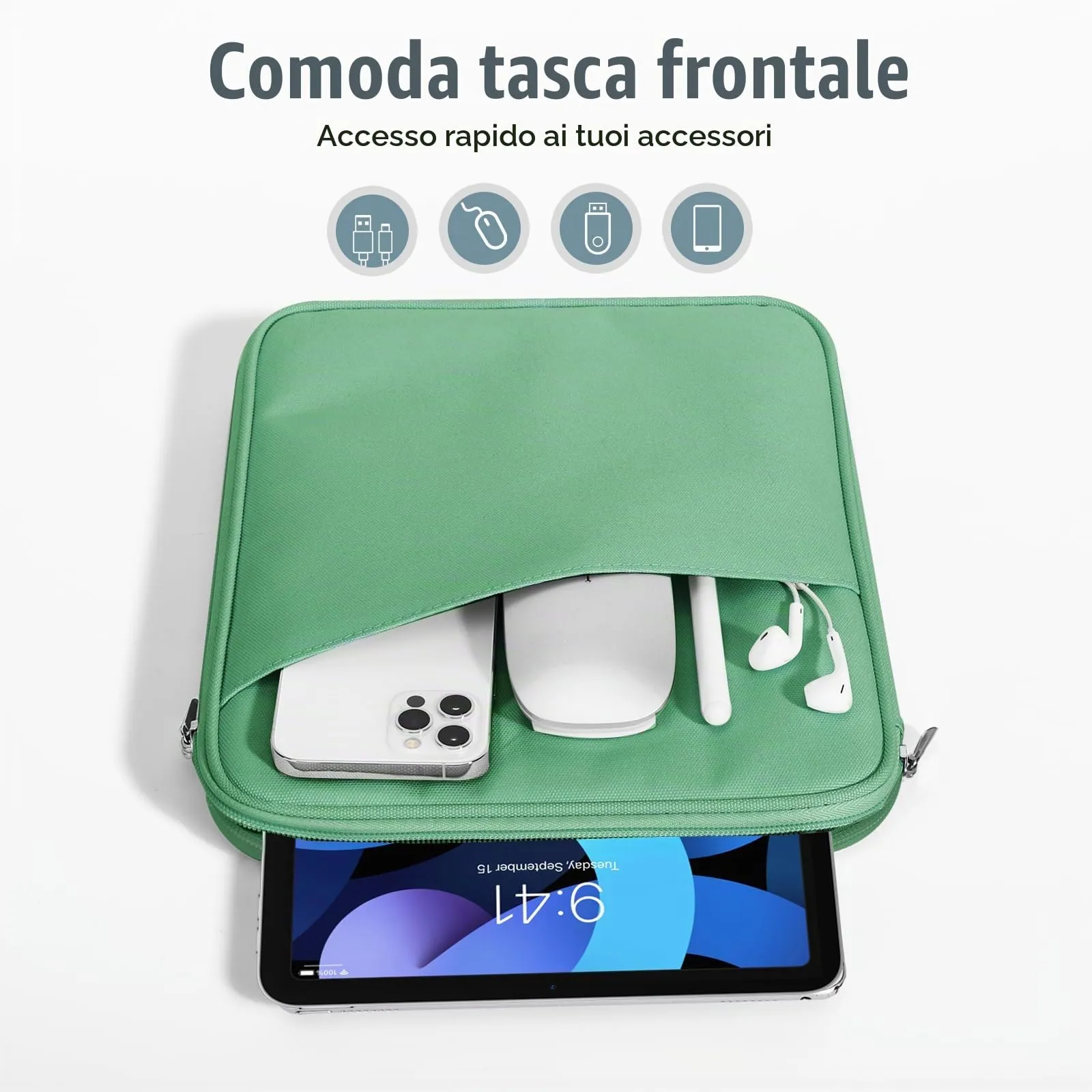 TiMOVO Custodia Tablet 9-11 Pollici con Tasca, Bodhi Verde - immagine 6