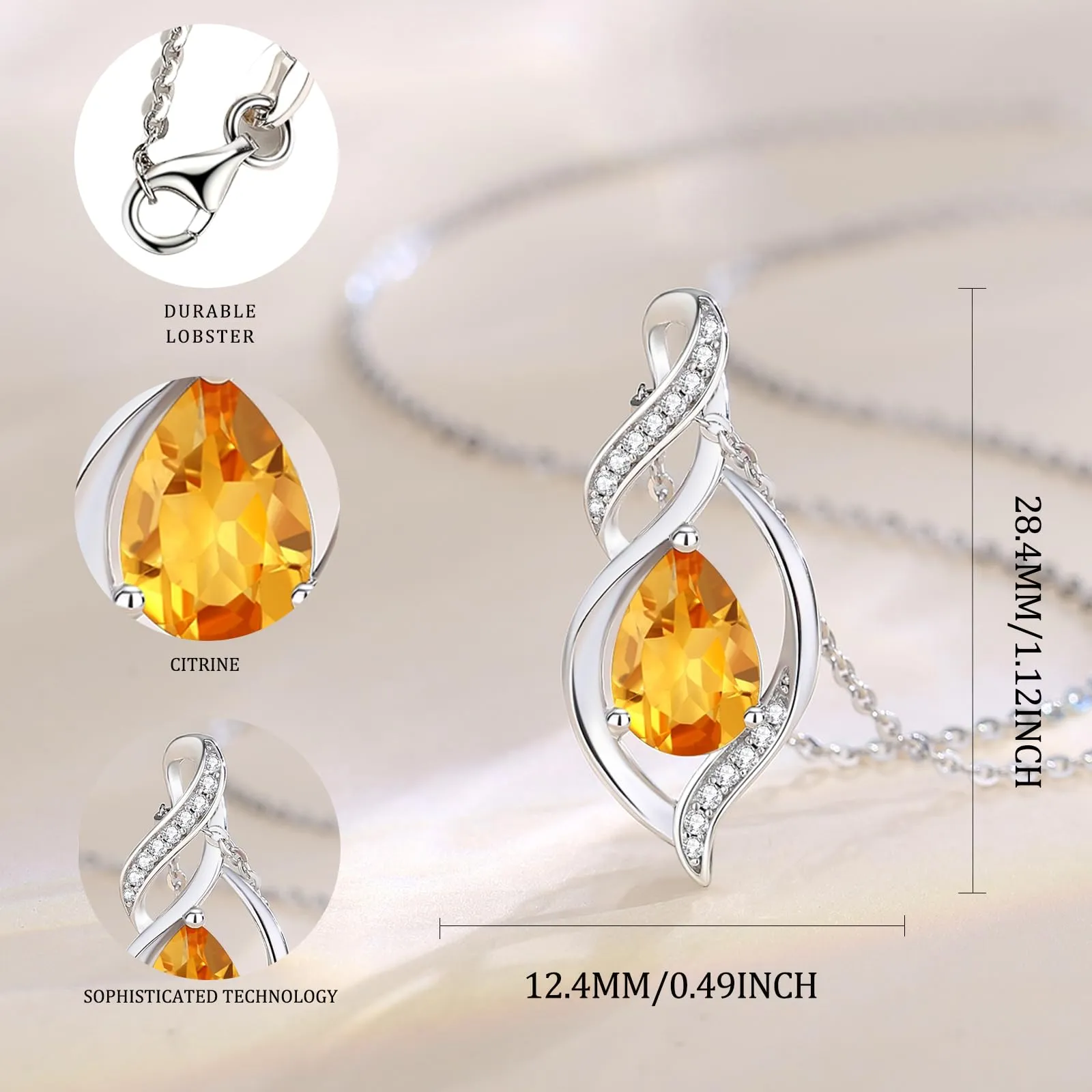 FANCIME Collana Donna Argento Sterling 925 Citrino Pietra Nascita Novembre - immagine 2