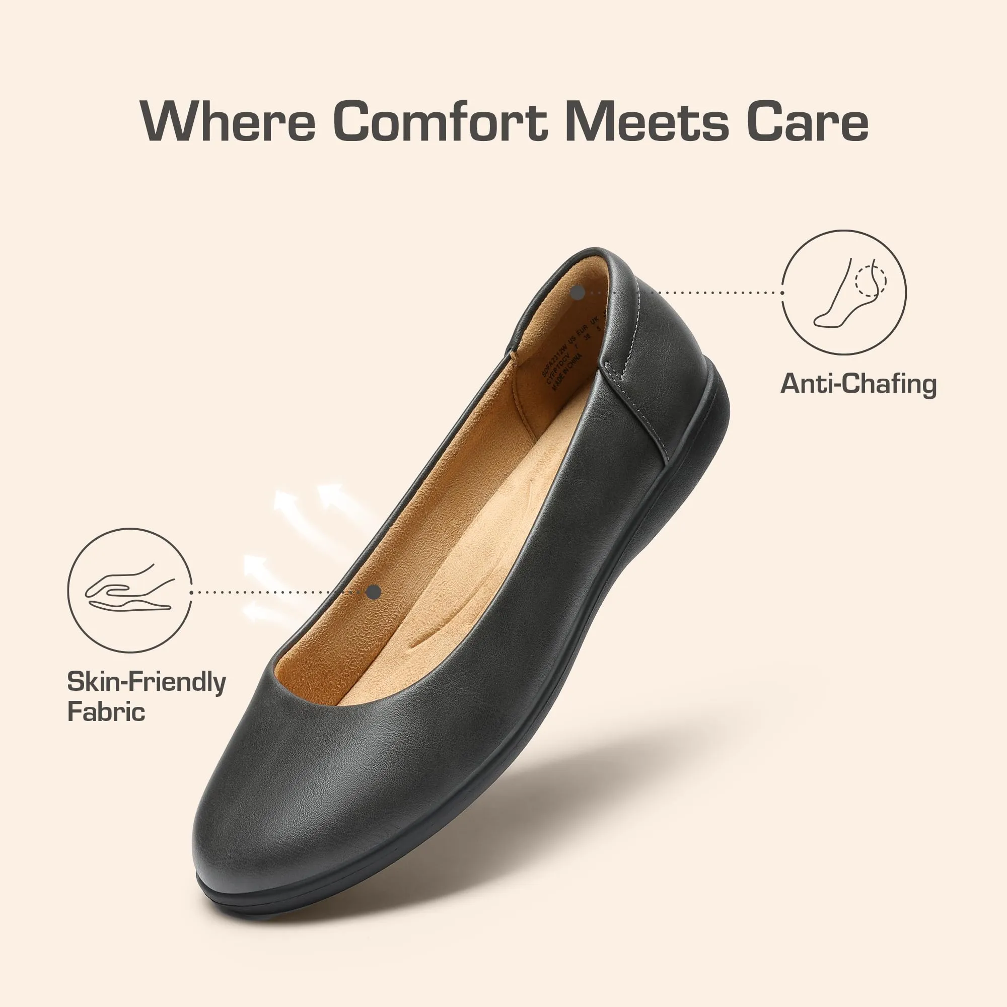 DREAM PAIRS Ballerine Donna Comode Classiche,Grigio Scuro-Pu,36.5 - immagine 4