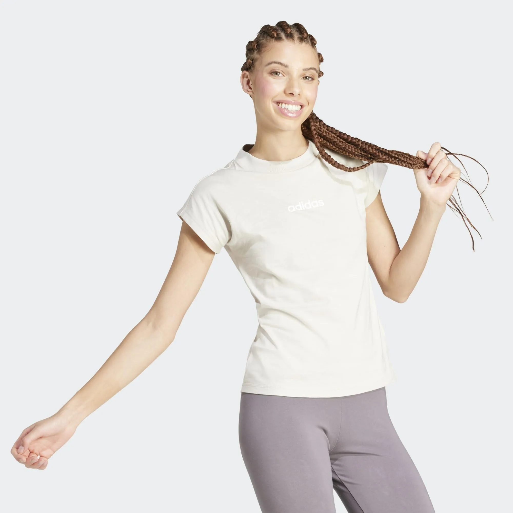 adidas Donna Essentials Linear Cotton Shirt, Wonder Alumina/White, S - immagine 3
