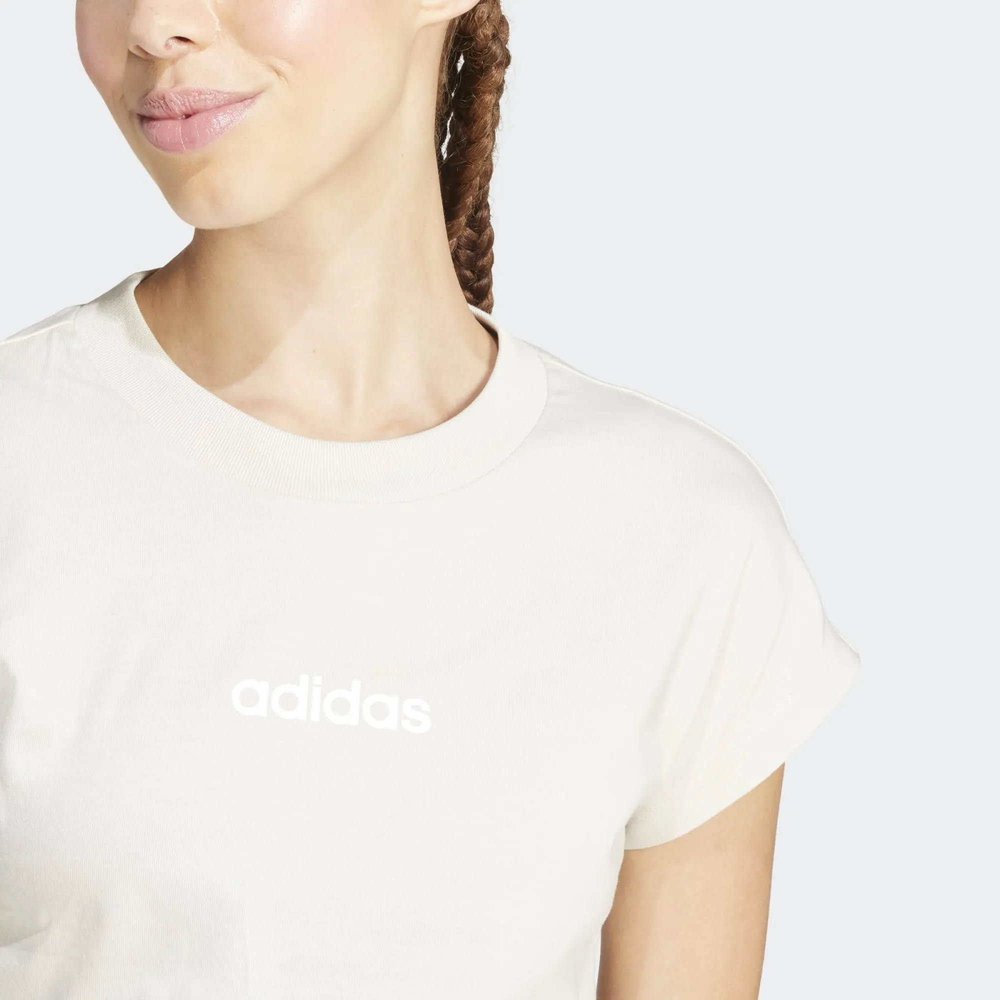 adidas Donna Essentials Linear Cotton Shirt, Wonder Alumina/White, S - immagine 7