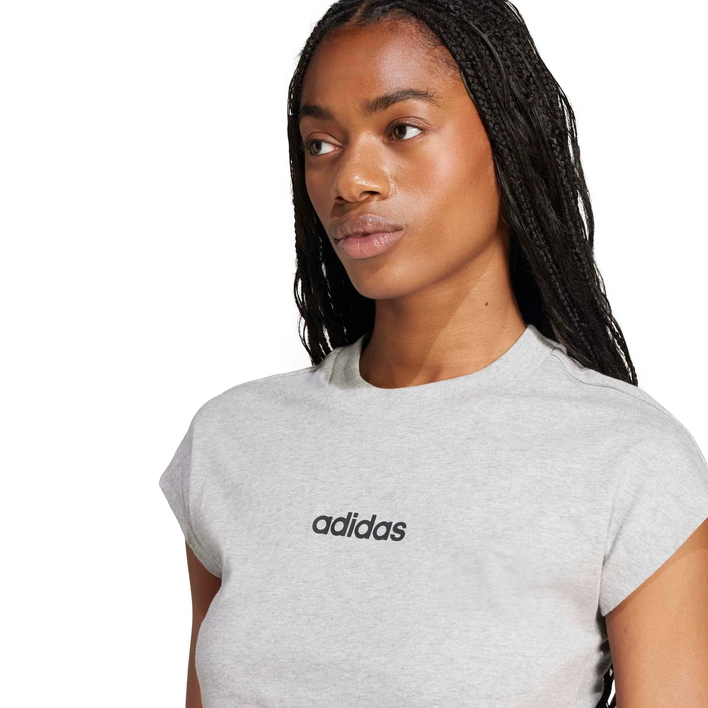adidas Donna Essentials Linear Cotton Shirt, Medium Grey Heather/Black, L - immagine 3