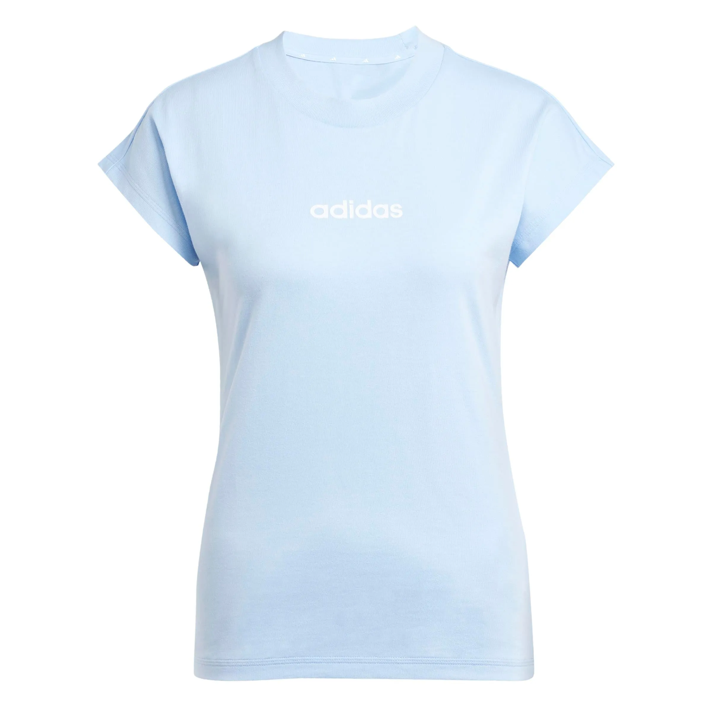 adidas Donna Essentials Linear Cotton Shirt, Glow Blue/White, XL - immagine 1