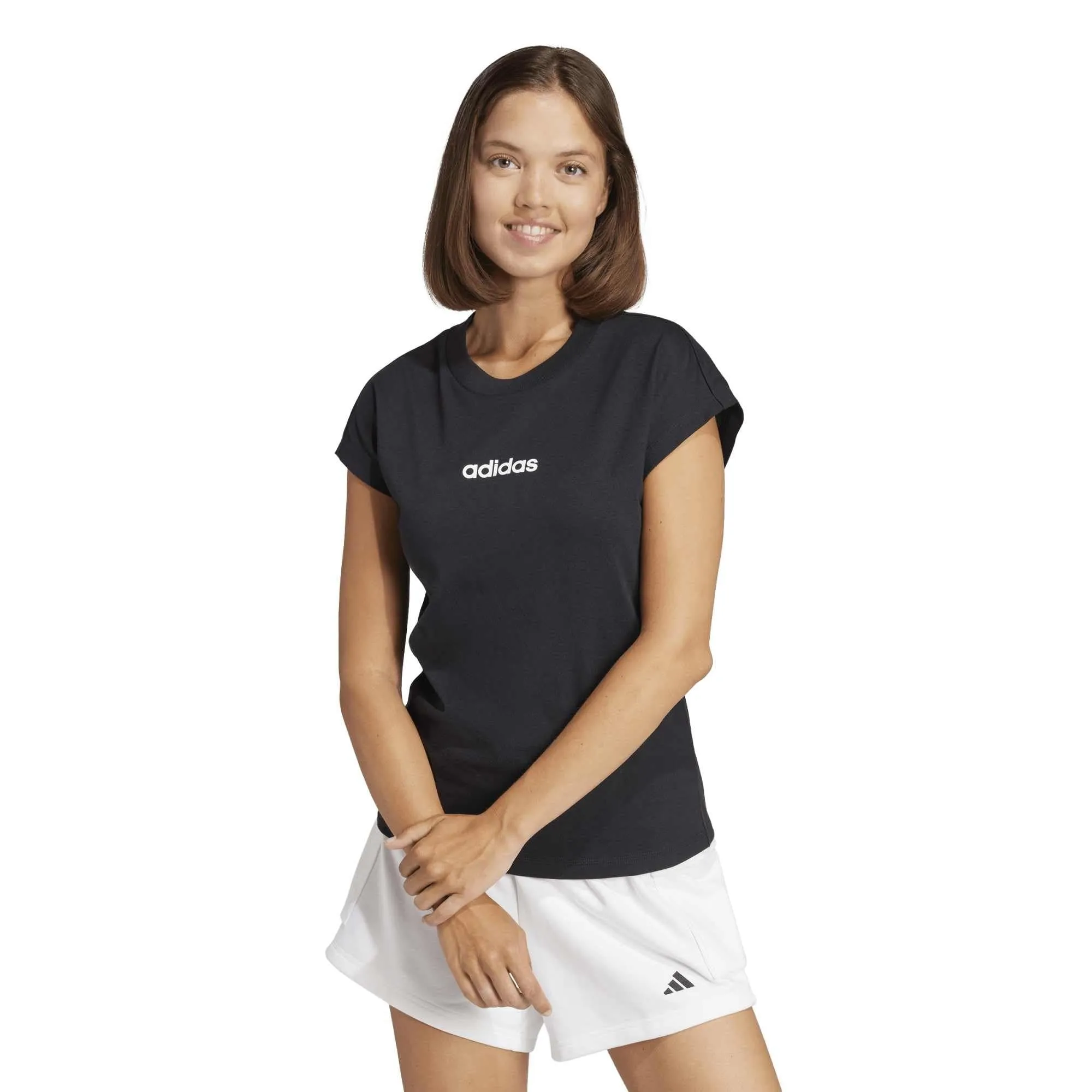 adidas Donna Essentials Linear Cotton Shirt, Black/White, L - immagine 2