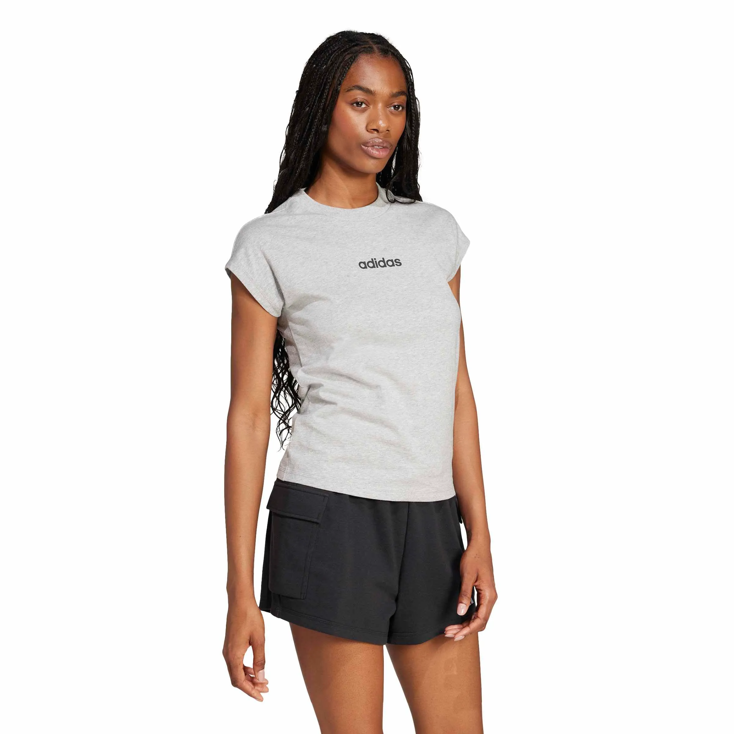 adidas Donna Essentials Linear Cotton Shirt, Medium Grey Heather/Black, XXL - immagine 6